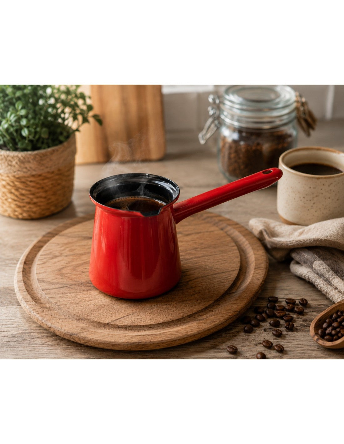Ibric emailat pentru cafea, 800ml, rosu, Rosberg