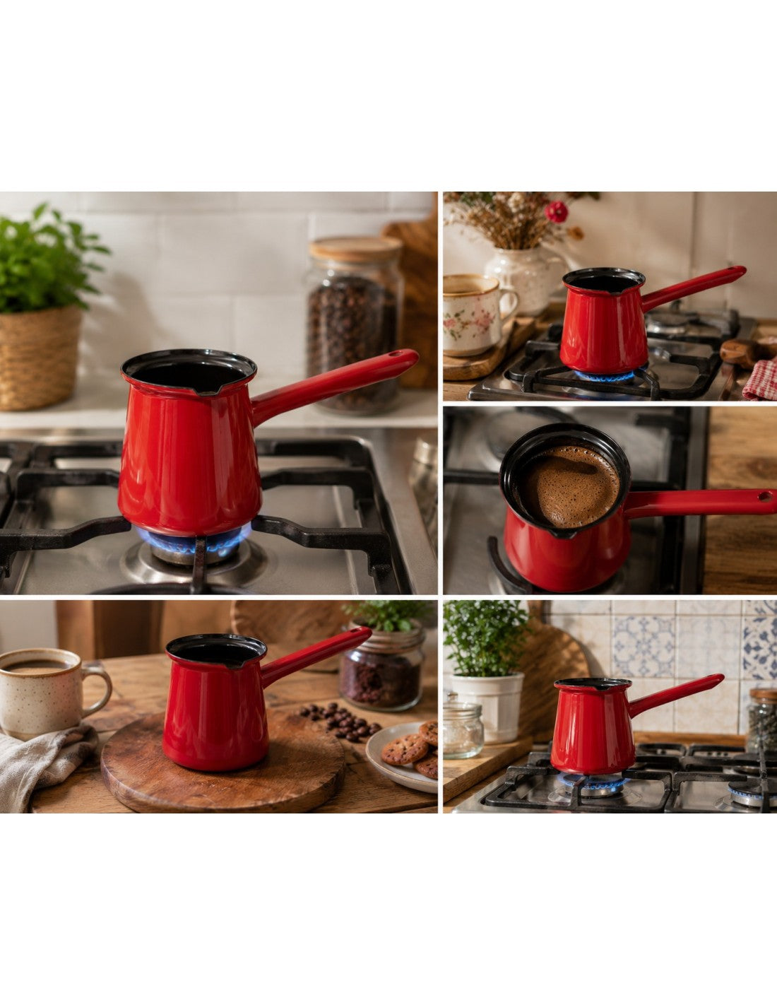 Ibric emailat pentru cafea, 800ml, rosu, Rosberg