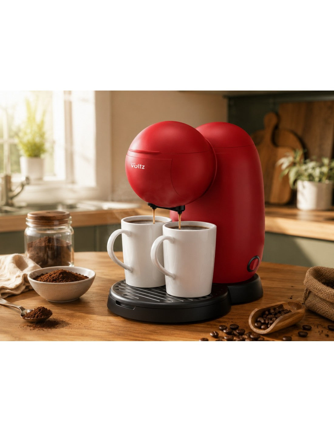 Cafetiera electrica, 2 cesti ceramice incluse, 450W, 300ml, Oliver Voltz, rosie