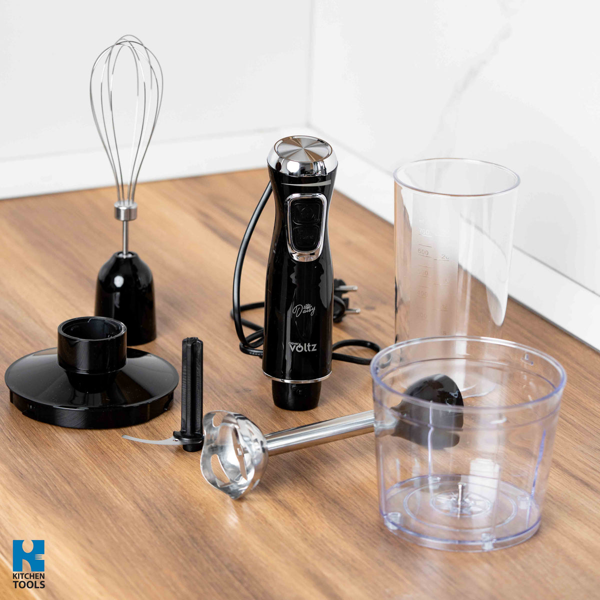 Set 3 in 1 Blender de Mana, 350W, 2 viteze, Tija Otel, Pahar 700ml, Chopper, Tel, Rosberg, Negru