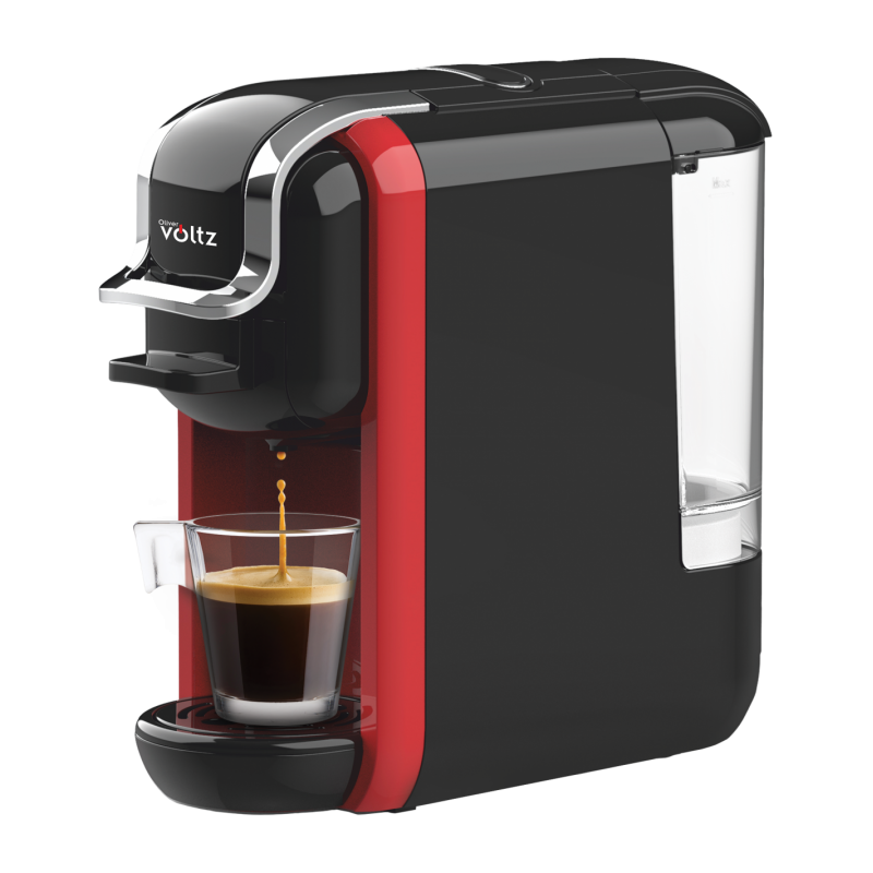 Espressor de cafea cu capsule 8 in 1, cafea macinata, Oliver Voltz 19 bari, 1450W, negru/rosu