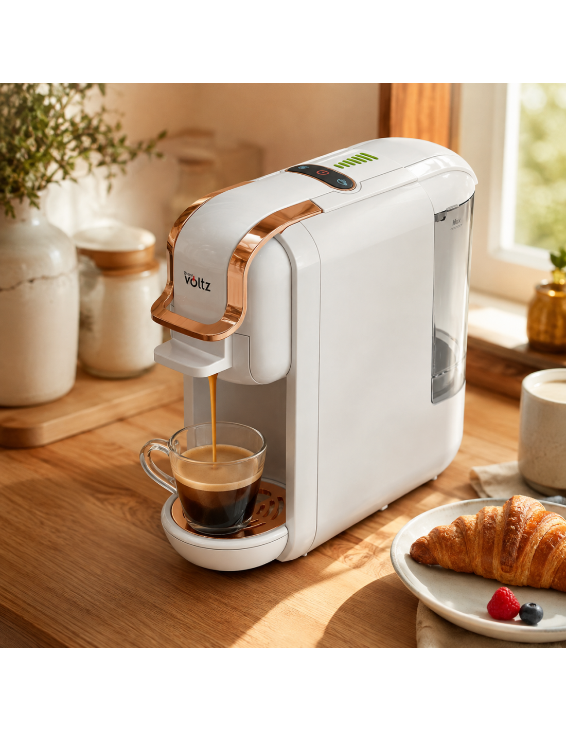 Espressor de cafea cu capsule 8 în 1, cafea macinata/capsule/paduri, Oliver Voltz, 19 bari, 1450W, alb