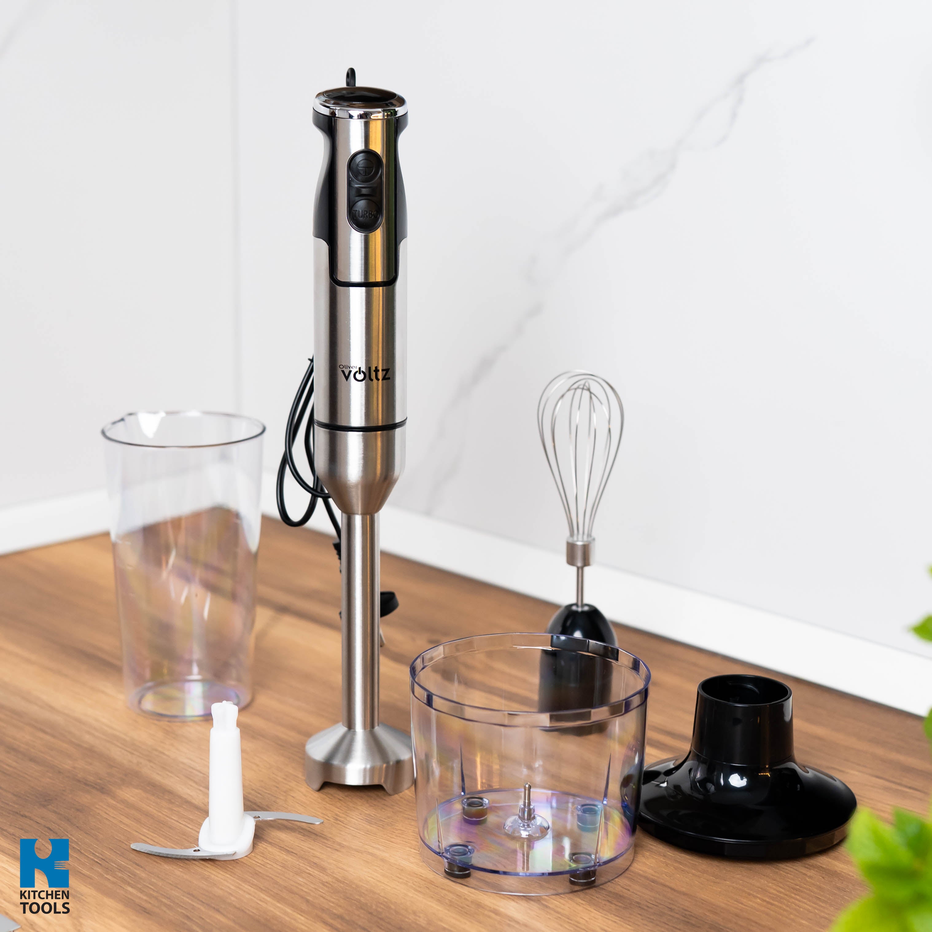 Blender vertical 3 in1 Oliver Voltz, 1500W, 2 viteze, TURBO, lame din otel inoxidabil si capat detasabil