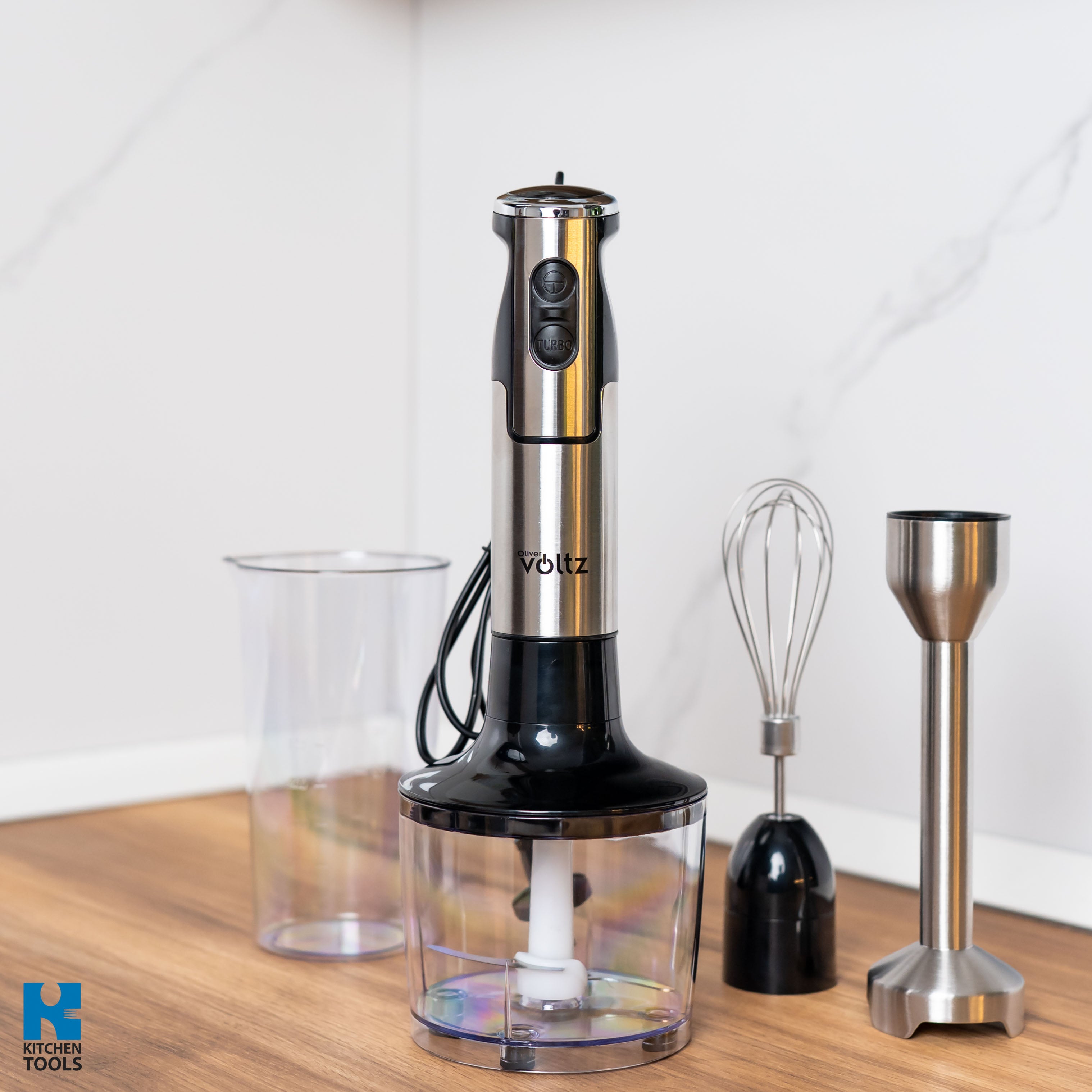 Blender vertical 3 in1 Oliver Voltz, 1500W, 2 viteze, TURBO, lame din otel inoxidabil si capat detasabil