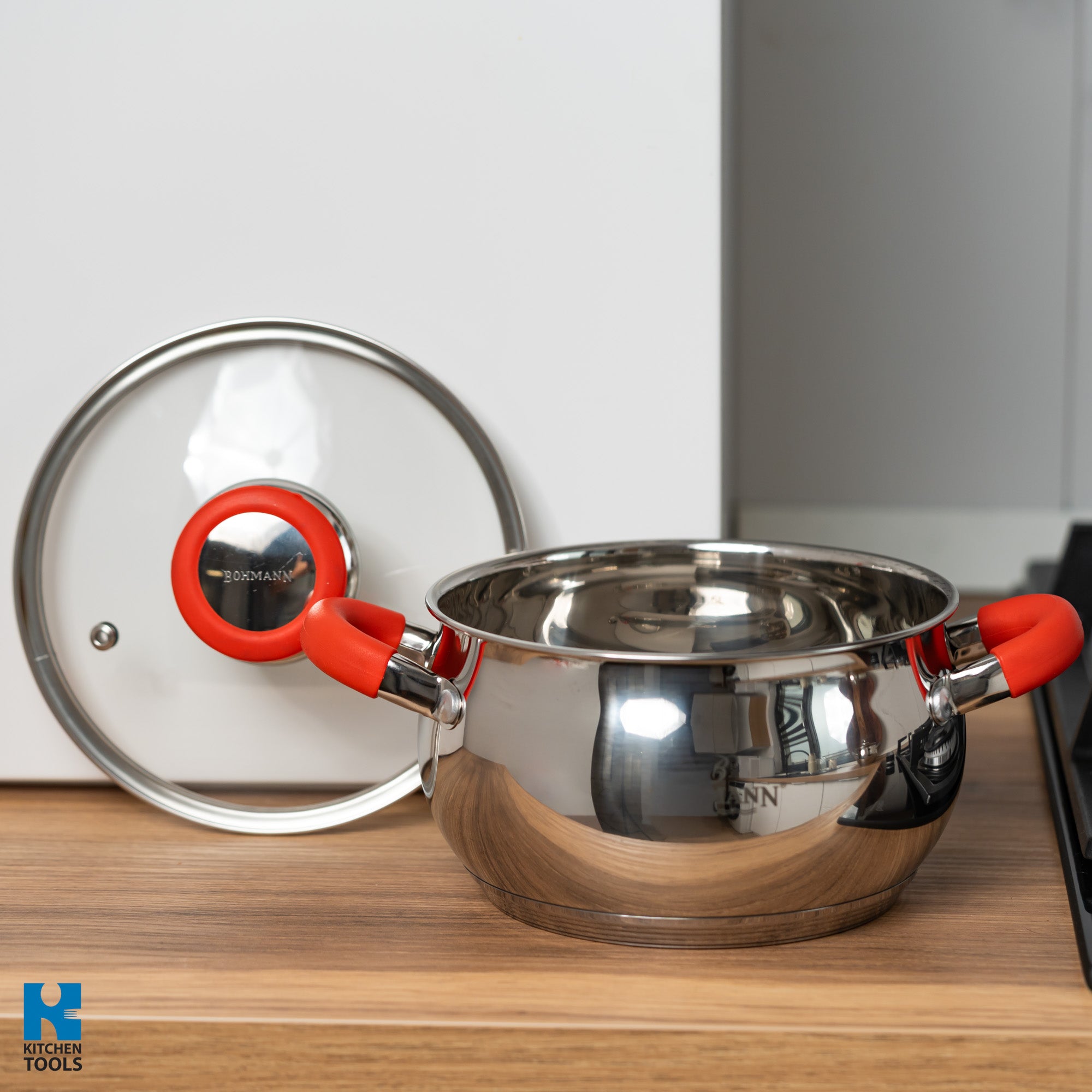 Cratita din inox 2.5l, 18x10.5cm, capac Sticla termorezistenta, Baza 5 straturi, Manere silicon