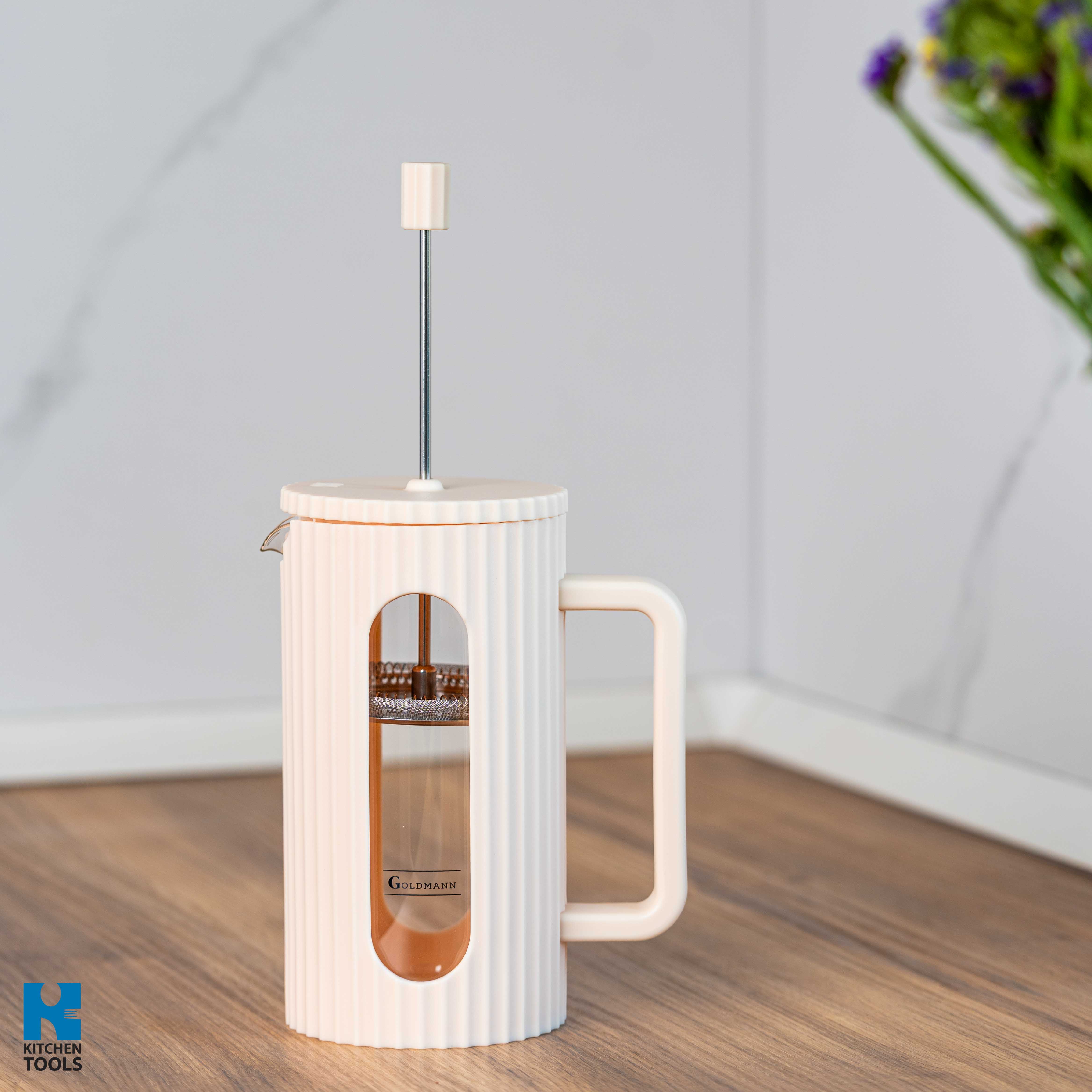 Infuzor pentru ceai/cafea, 600ml, sticla termorezistenta, Goldmann, bej