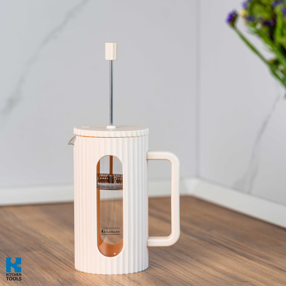 Infuzor pentru ceai/cafea, 1000ml, sticla termorezistenta, Goldmann, bej