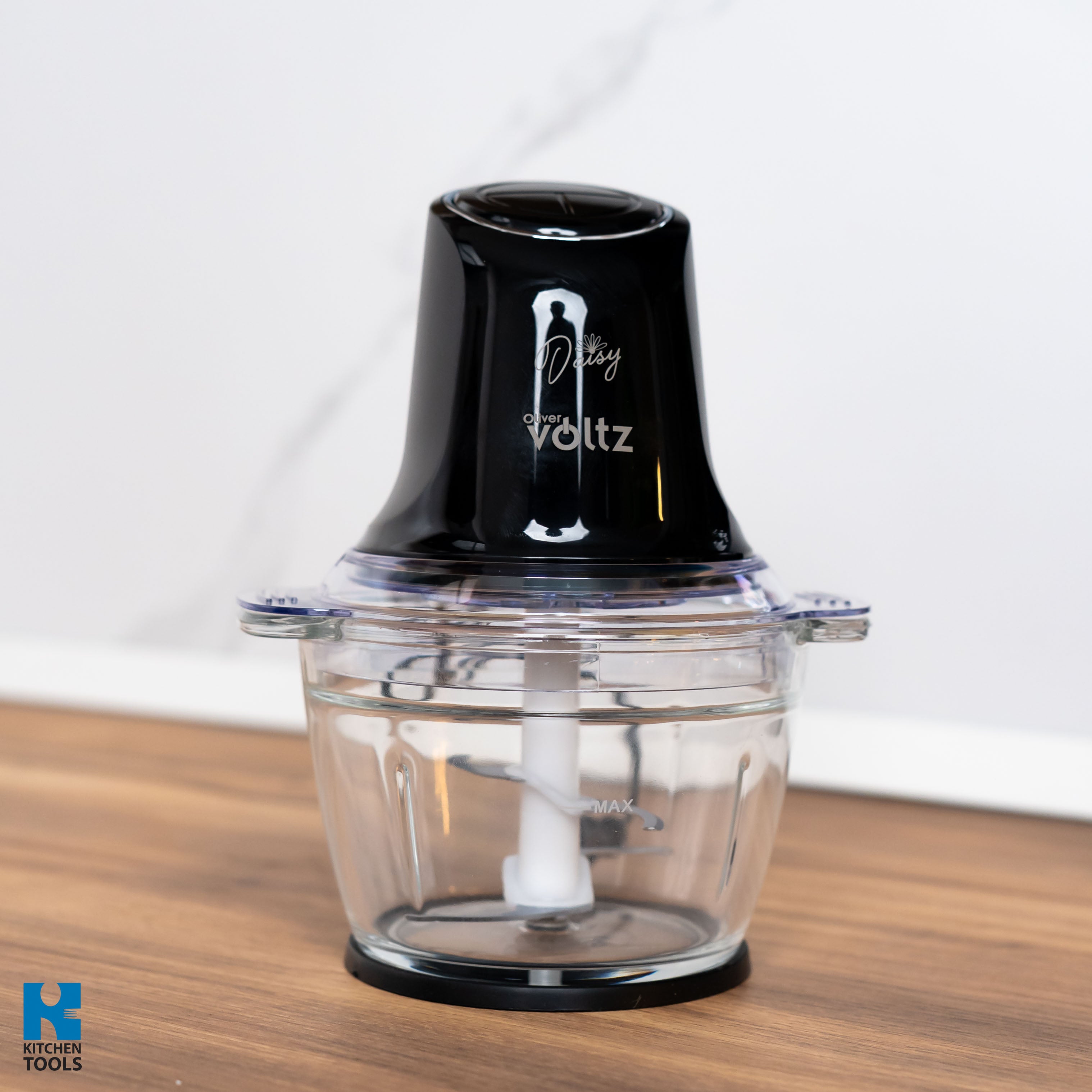 Tocator pentru alimente/gheata, vas din sticla 1 litru, 2 lame inox, 600W, sistem antialunecare, Oliver Voltz Daisy, negru