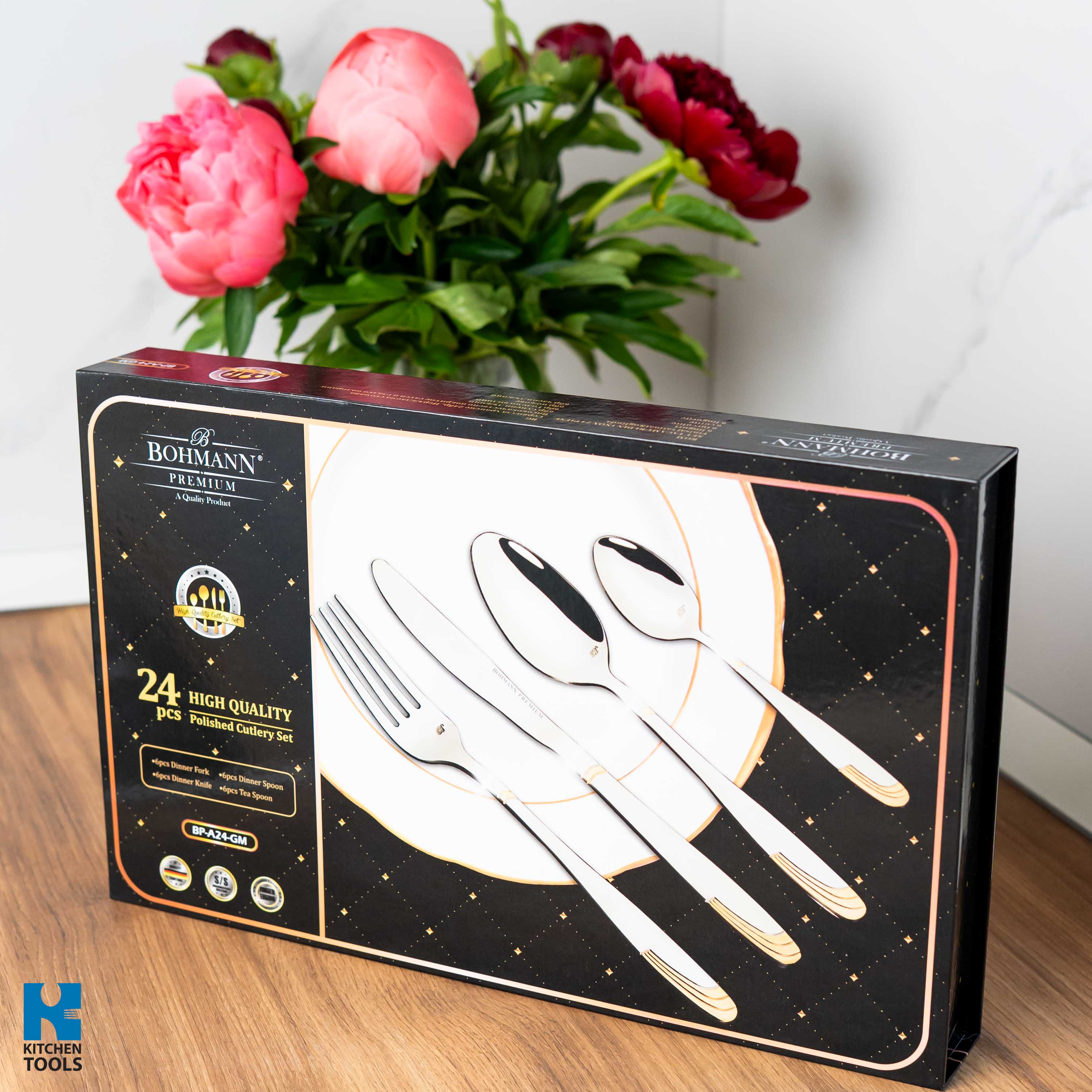 Set tacamuri 24 piese Bohmann Premium, Otel inoxidabil, auriu