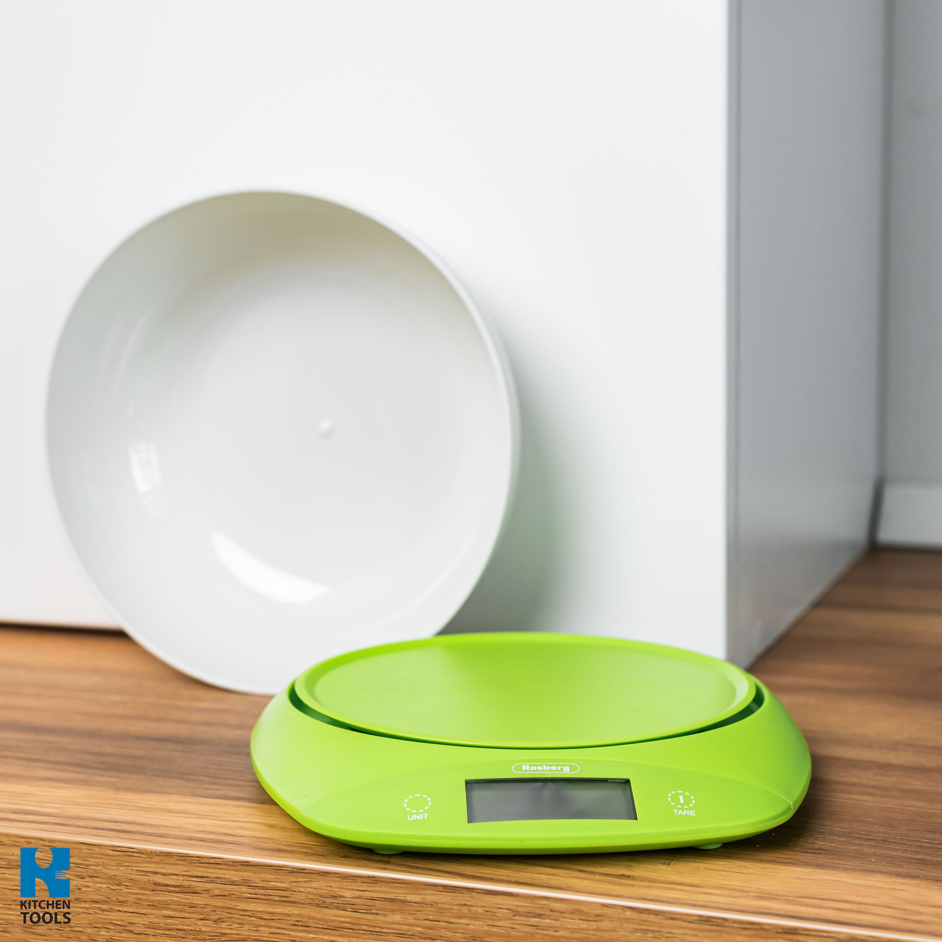 Cantar electronic bucatarie, 5kg, 2xAA incluse, unitati de masura g,kg,lb,oz,CUP,ml, Rosberg, verde