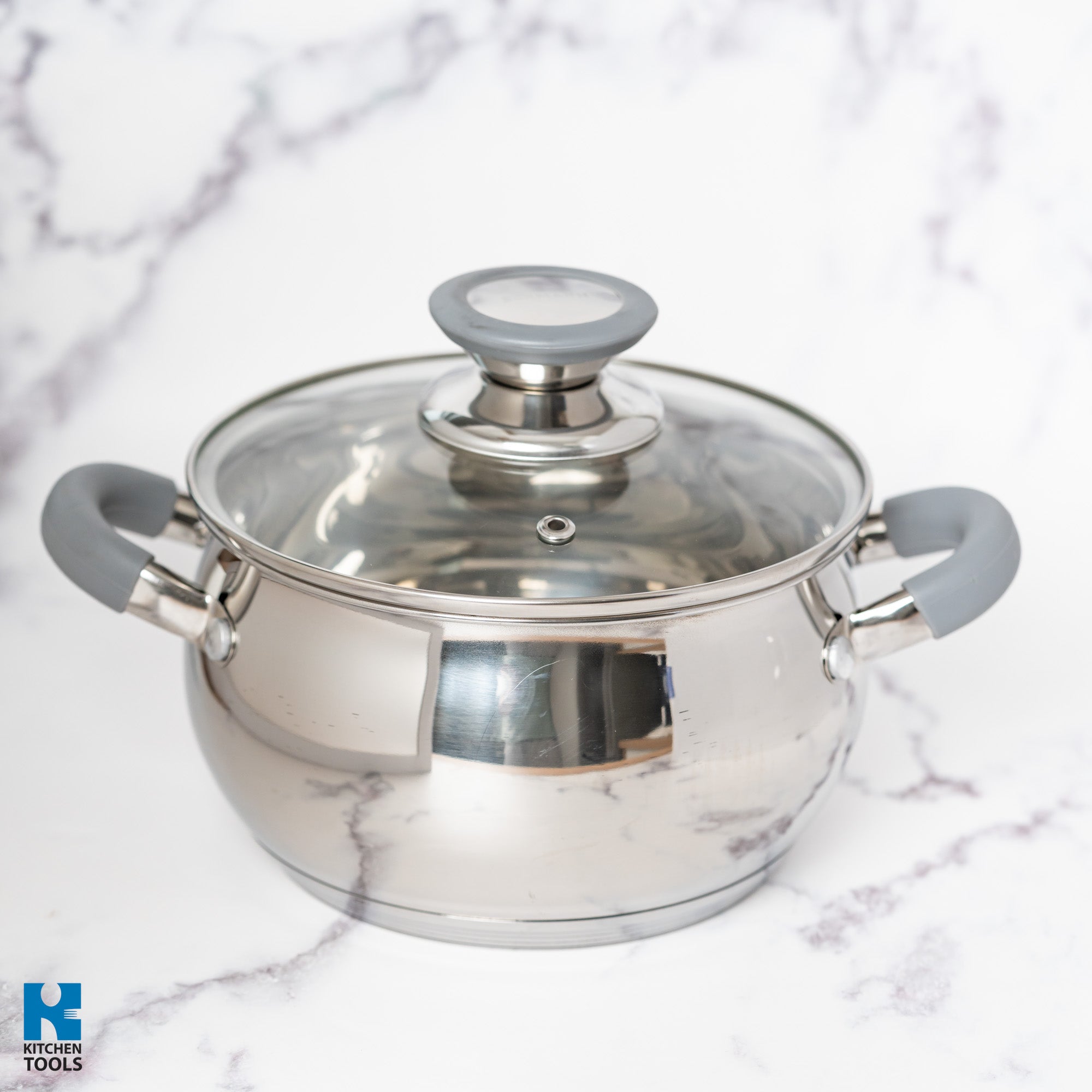 Cratita din inox 4.6l, 22x12.5cm, capac Sticla termorezistenta, Baza 5 straturi, Manere nituite