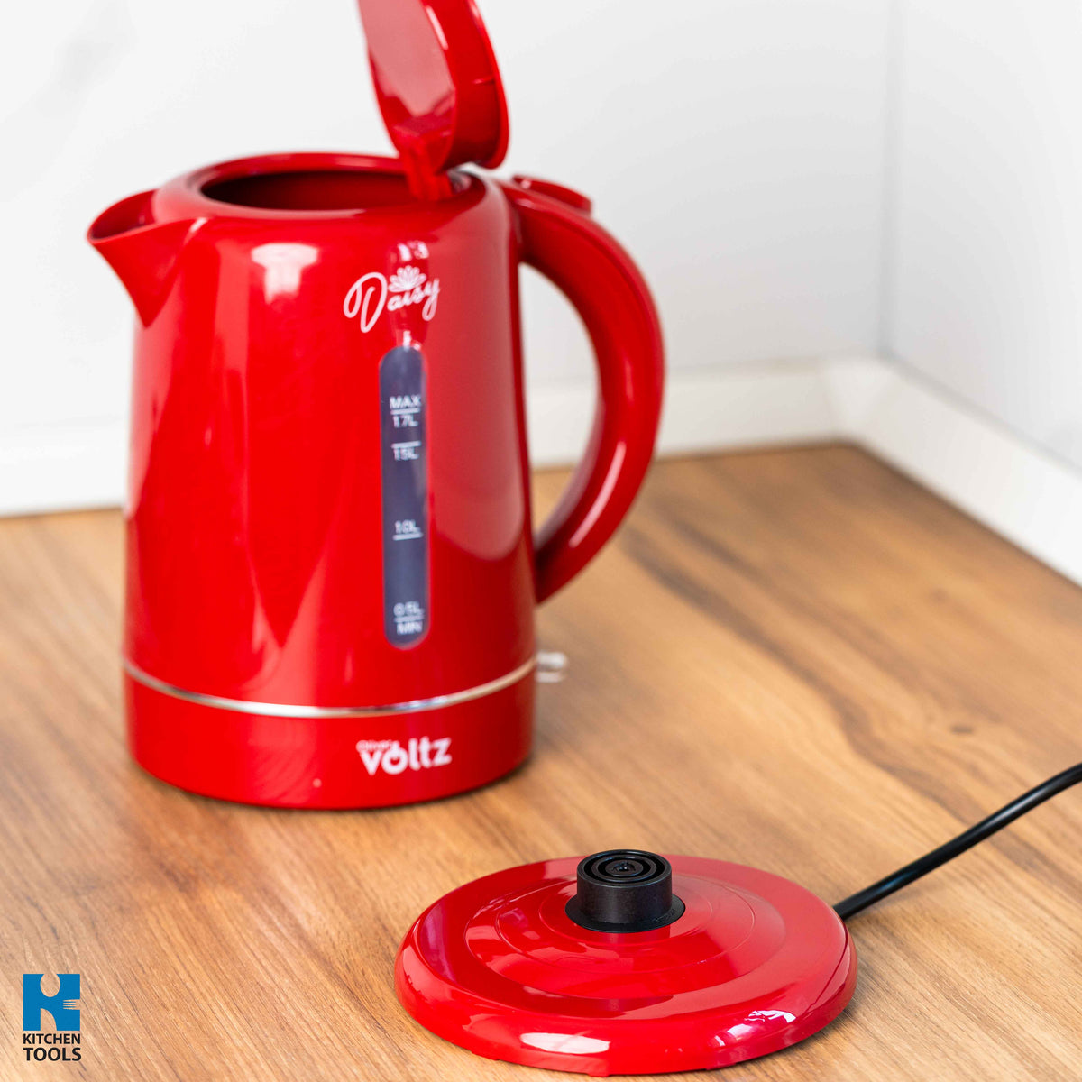Fierbator electric, 1700ml, 2200W, filtru NYLON, oprire automata, Baza rotativă la 360°, Oliver Voltz Daisy, rosu