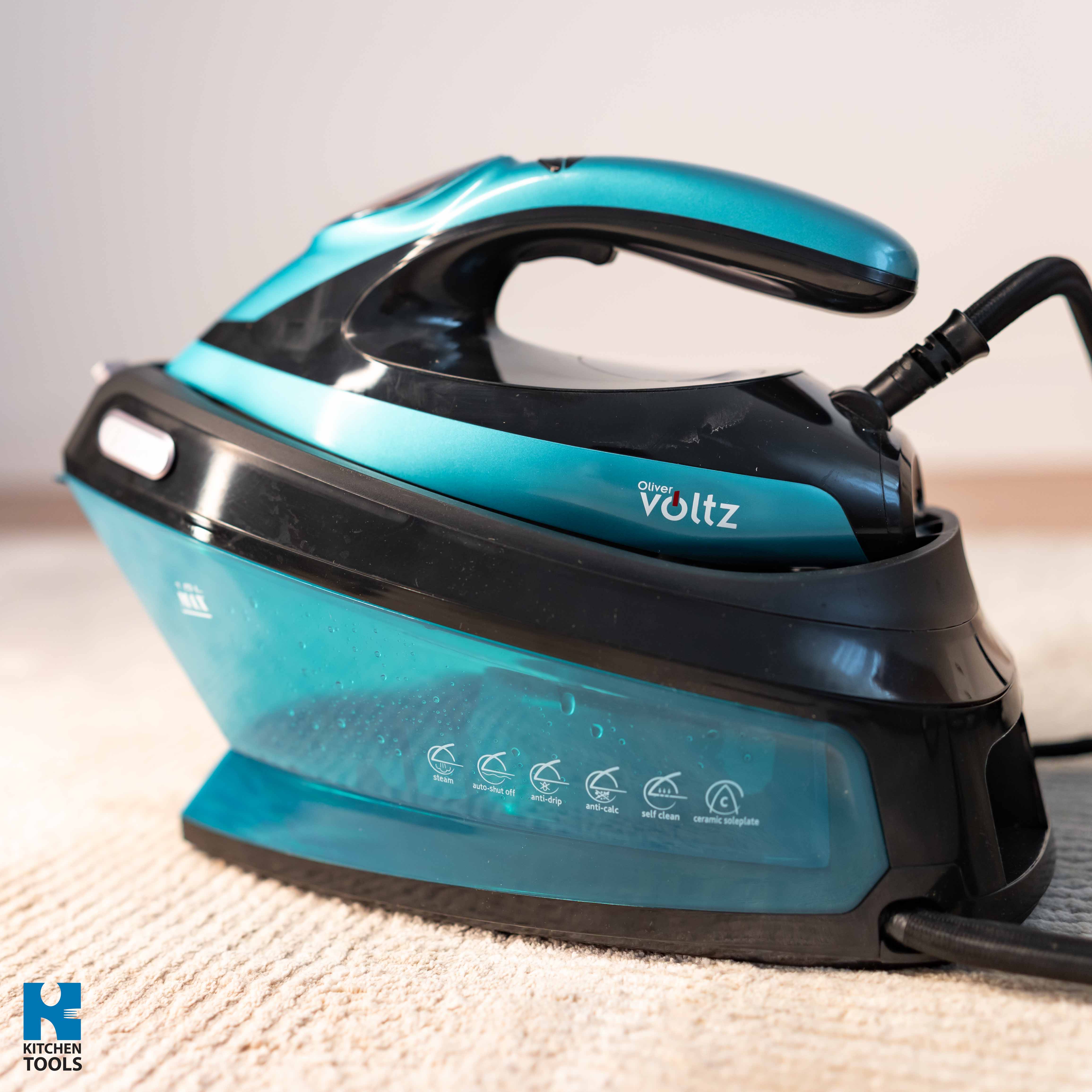 Statie de calcat cu abur, 3200W, 1500ml, presiune 5.5 bari, talpa ceramica autoclean, Oliver Voltz, albastru - negru