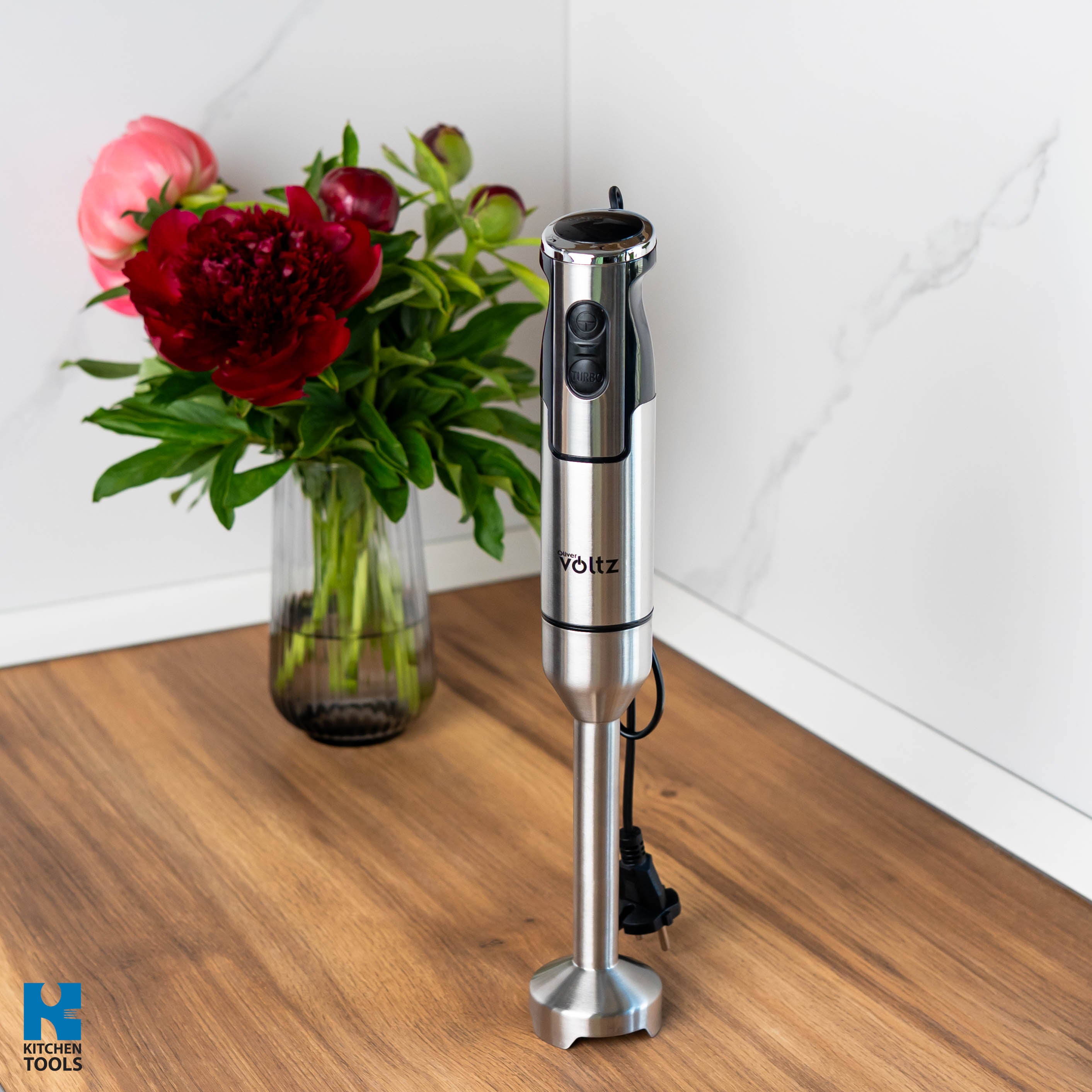 Blender vertical Oliver Voltz, 1500W, 2 viteze, TURBO, lame din otel inoxidabil si capat detasabil