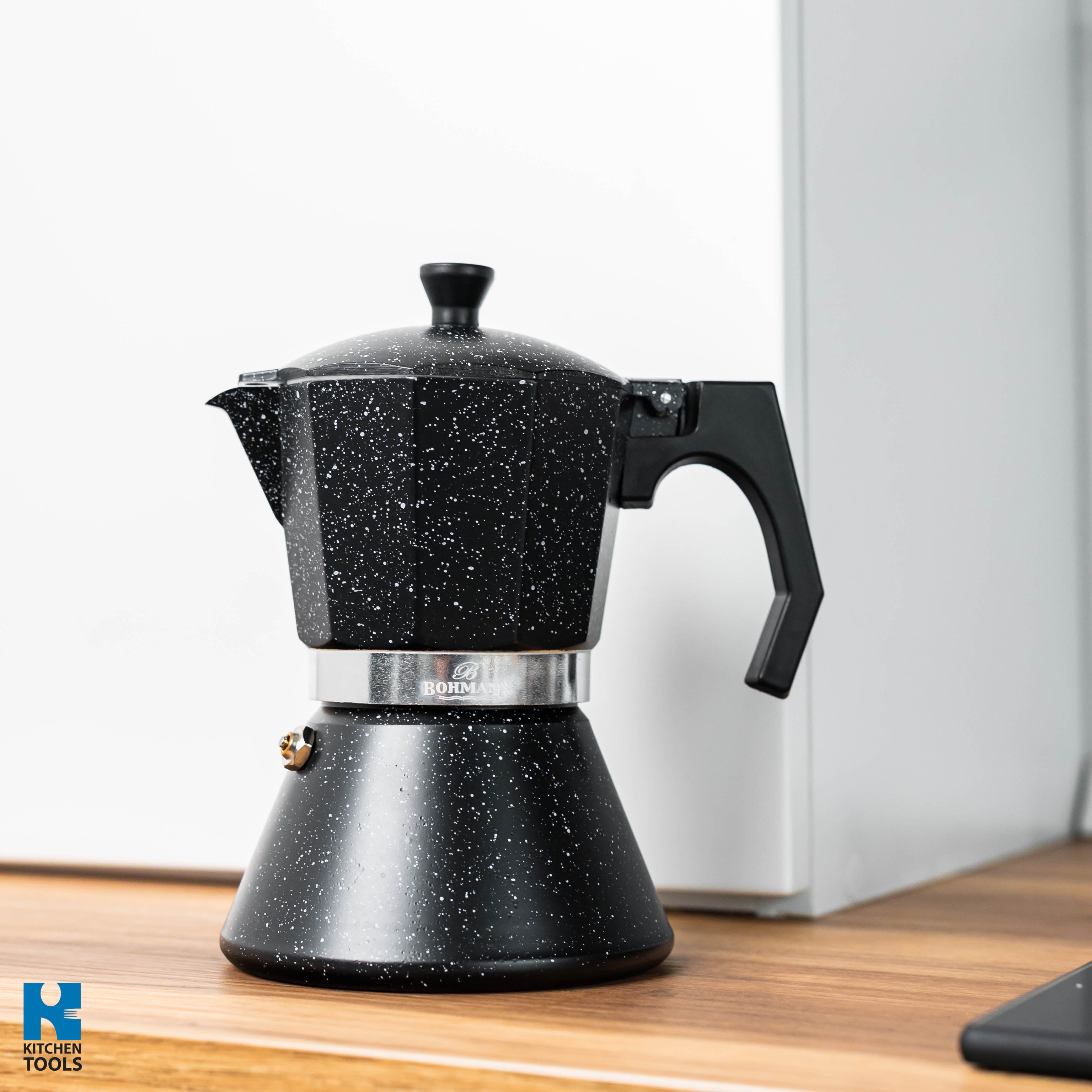 Espressor din aluminiu pentru aragaz Bohmann, 9 Cesti, Aluminiu, maner bachelita, Negru