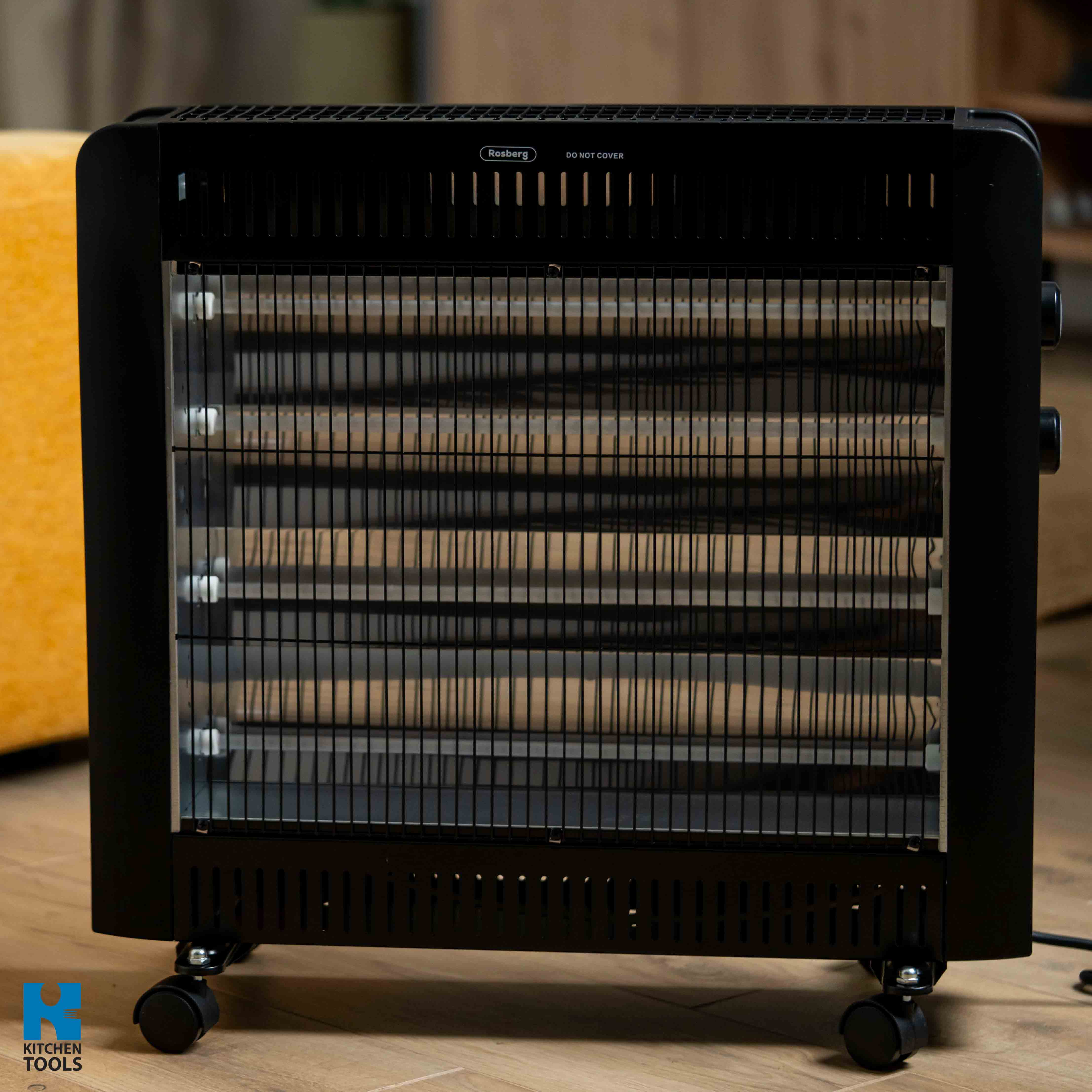 Radiator quartz, 2400W, 4 tuburi quartz, 2 trepte incalzire, protectie rasturnare, Rosberg, negru