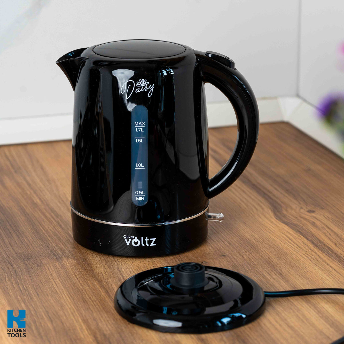 Fierbator electric, 1700ml, 2200W, filtru NYLON, oprire automata, Baza rotativă la 360°, Oliver Voltz Daisy, negru