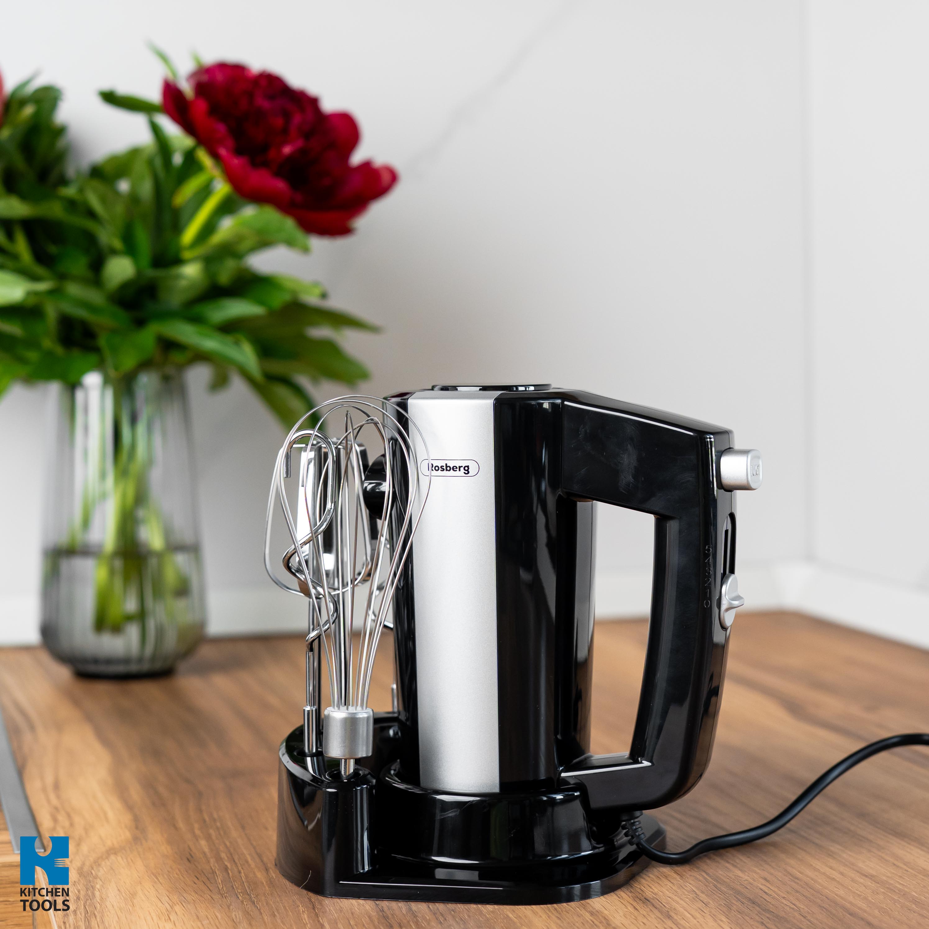 Mixer Manual Rosberg, 300W, cu suport pentru mixer și accesorii, Negru/Argintiu