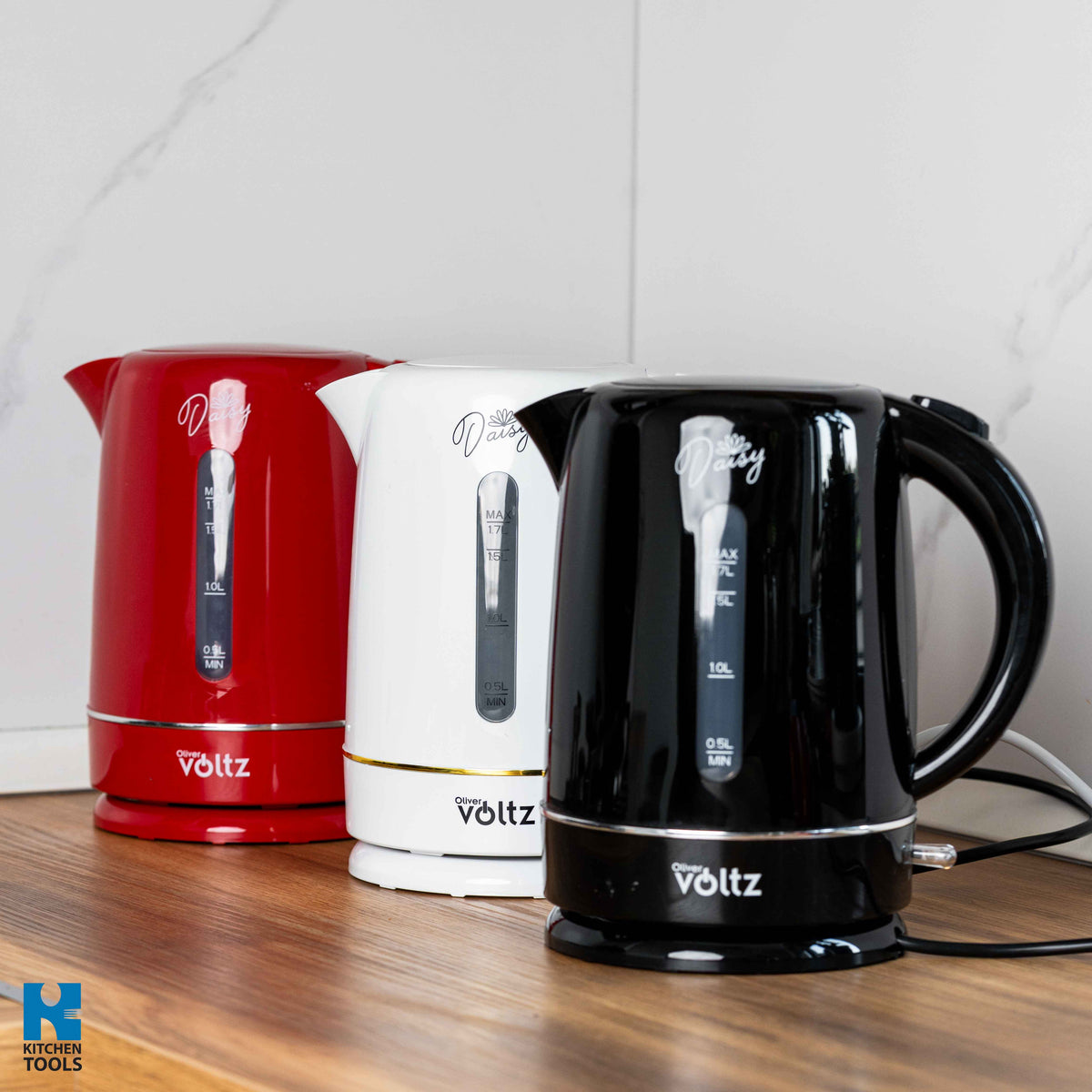 Fierbator electric, 1700ml, 2200W, filtru NYLON, oprire automata, Baza rotativă la 360°, Oliver Voltz Daisy, negru