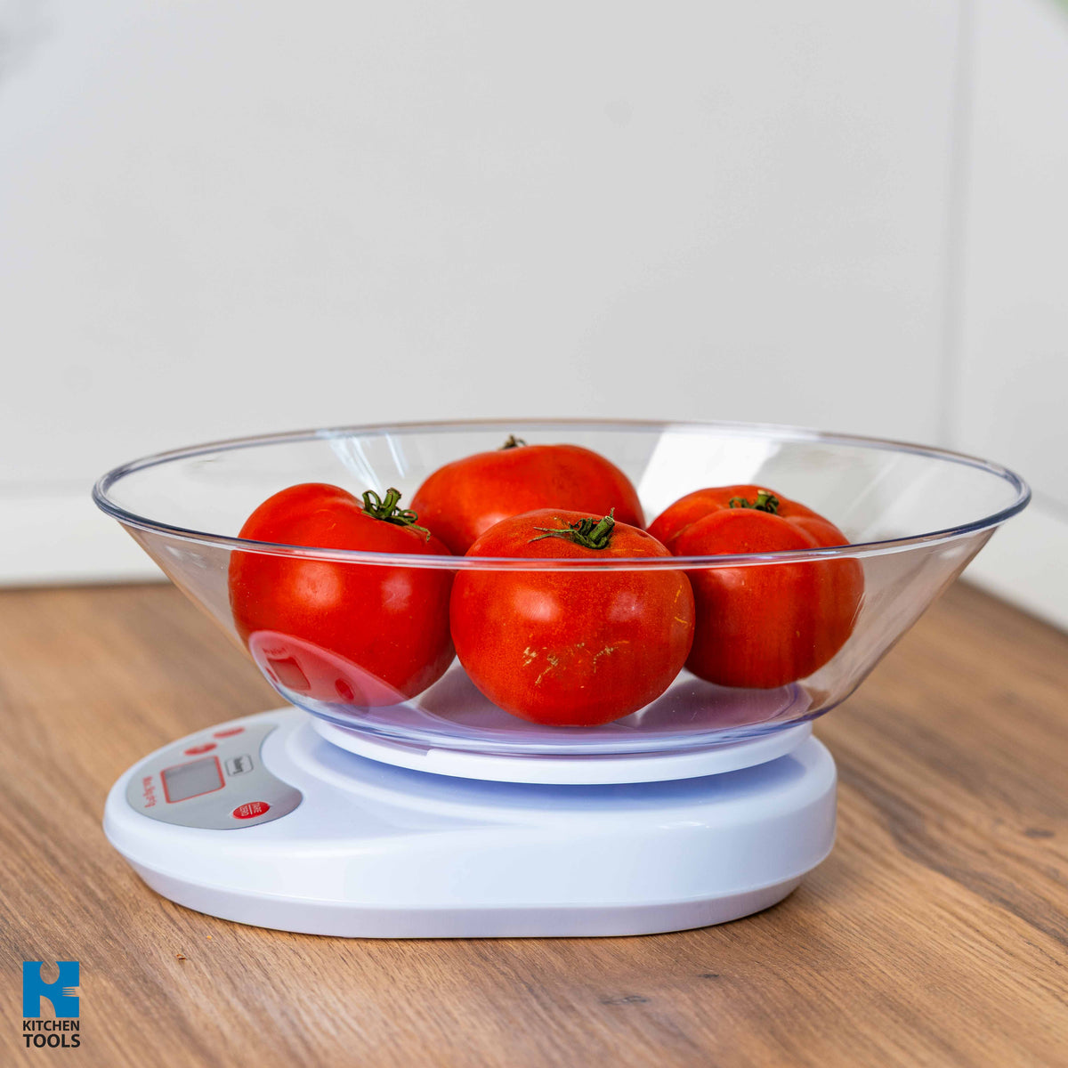 Cantar electronic de bucatarie, 5kg maxim, baterie, prezie 1g, ecran LCD, Rosberg, alb
