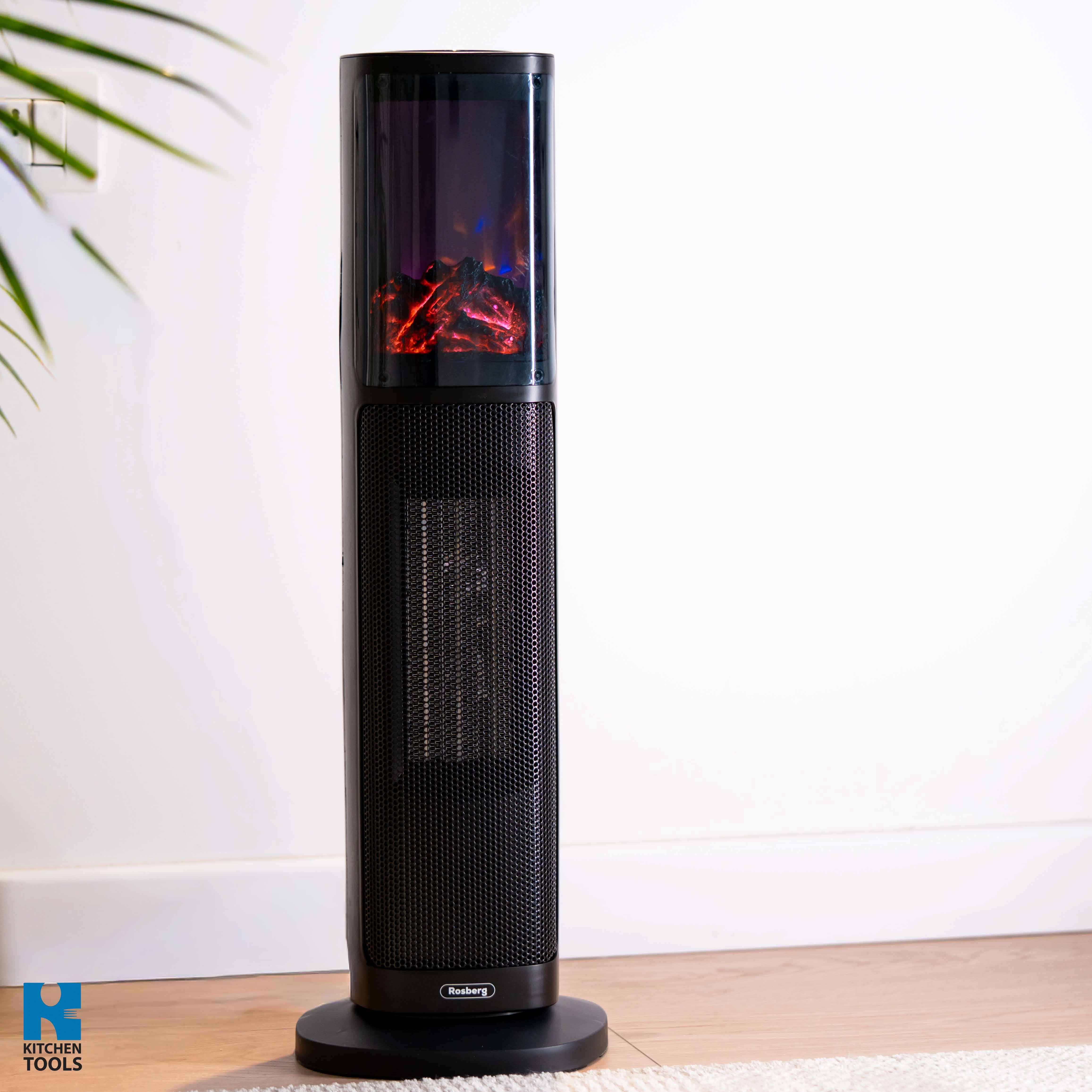Semineu electric cu ventilator, 2000W, 2 trepte de putere, rotire 180 grade, LED display, control Telecomanda, Rosberg, negru