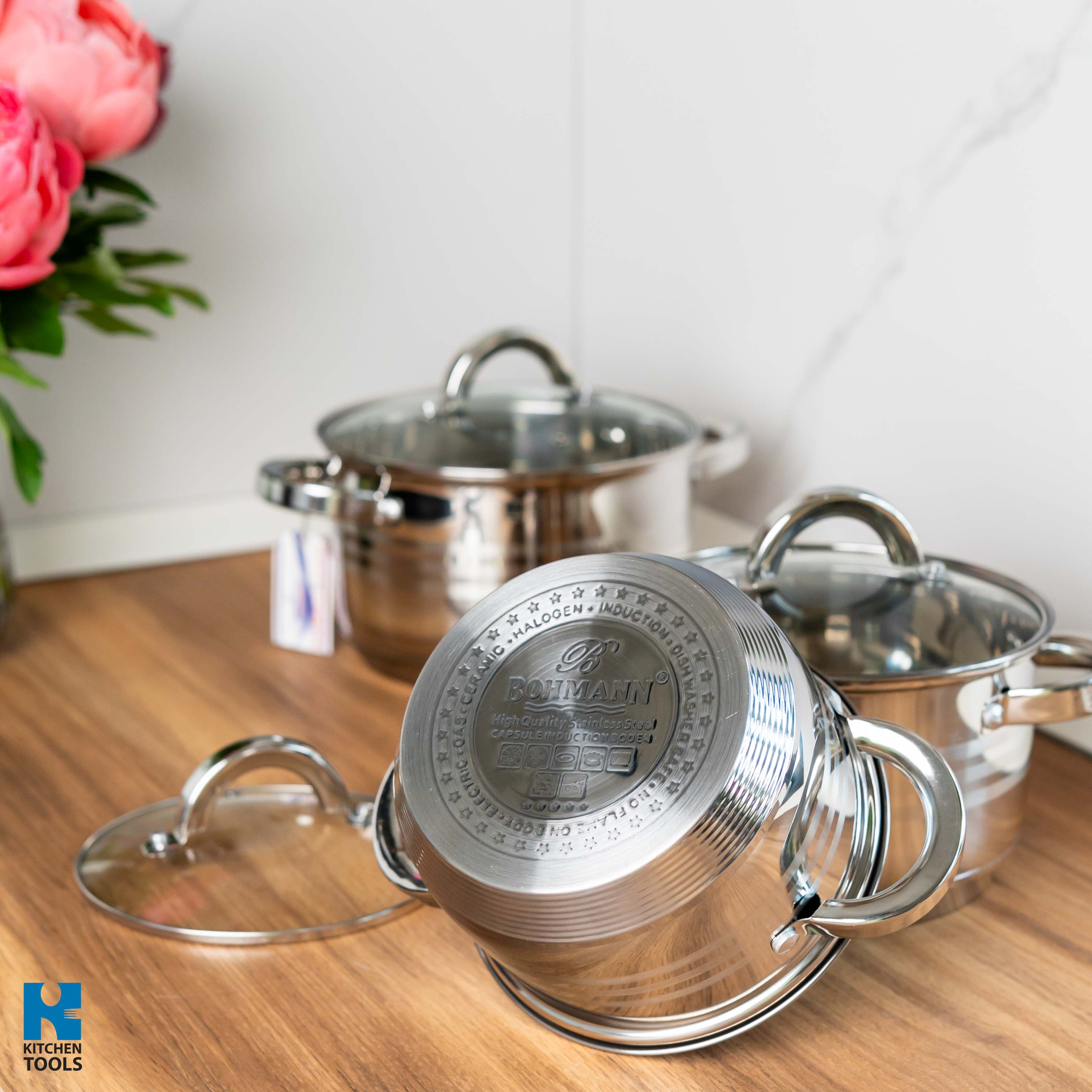 Set 6 piese cratite din inox, compatibile inductie, Origine Austria, Bohmann, 5 straturi, Premium