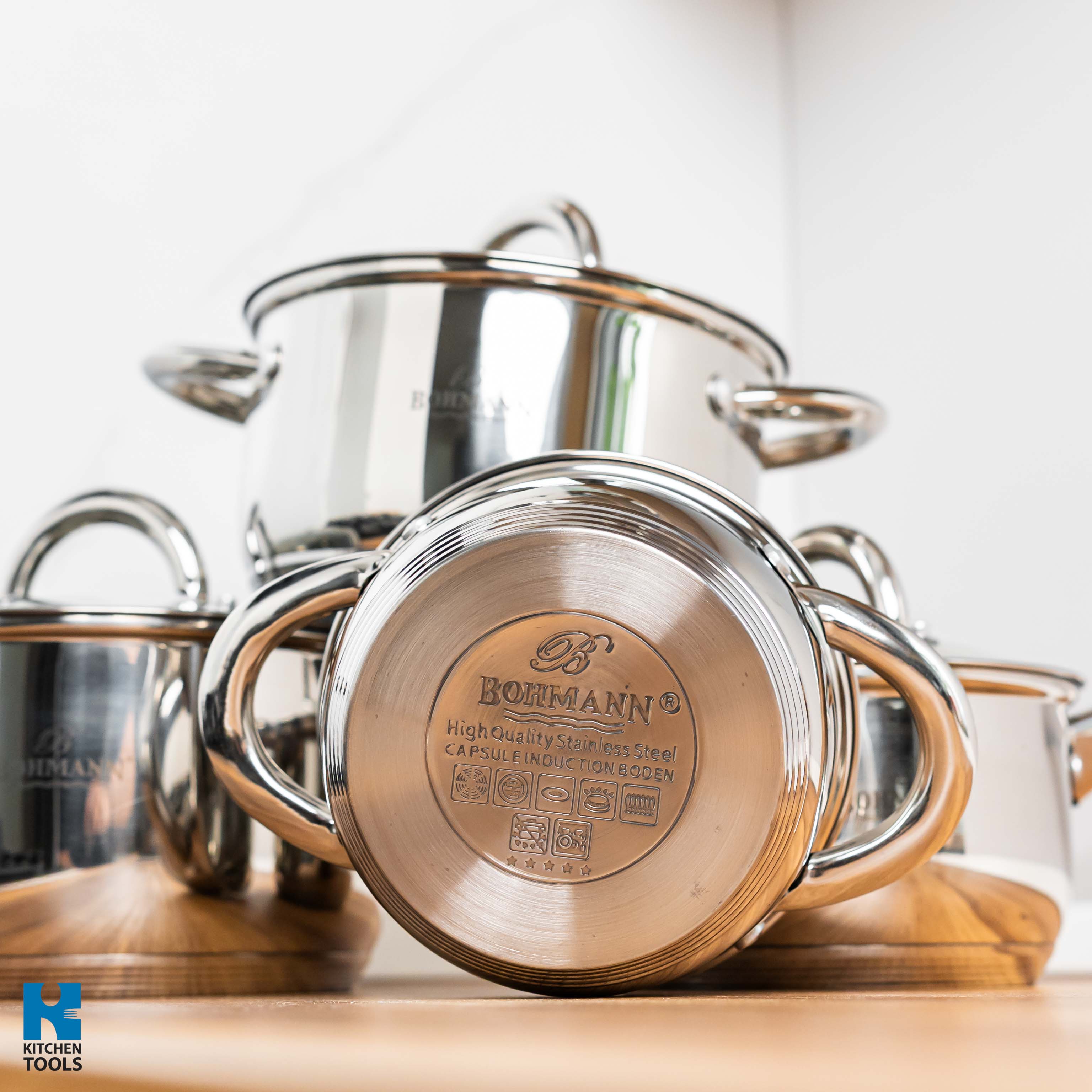 Set cratite 8 piese, inox, compatibile inductie, 1.1L/2.6L/3.6L/1.9L, Bohmann