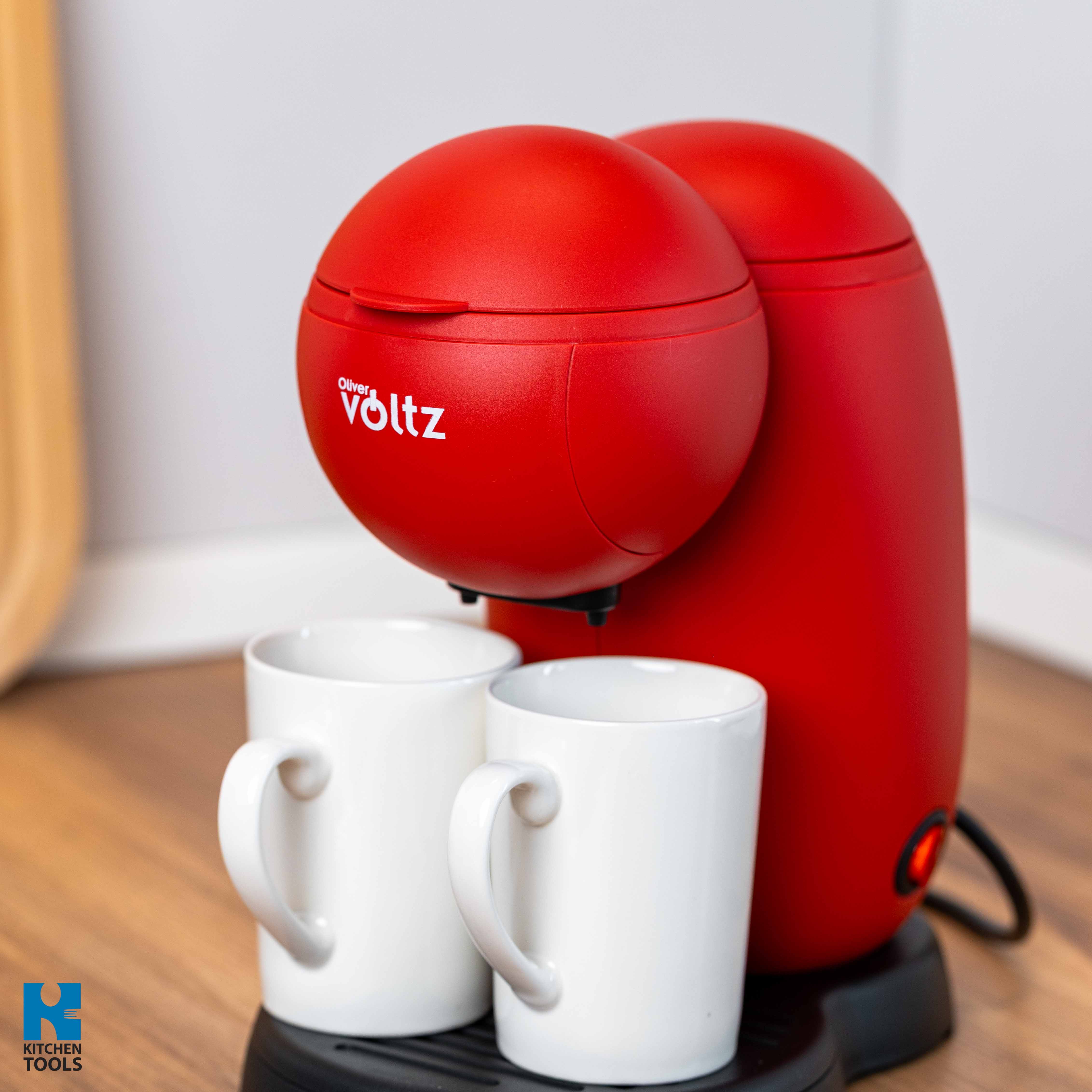 Cafetiera electrica, 2 cesti ceramice incluse, 450W, 300ml, Oliver Voltz, rosie