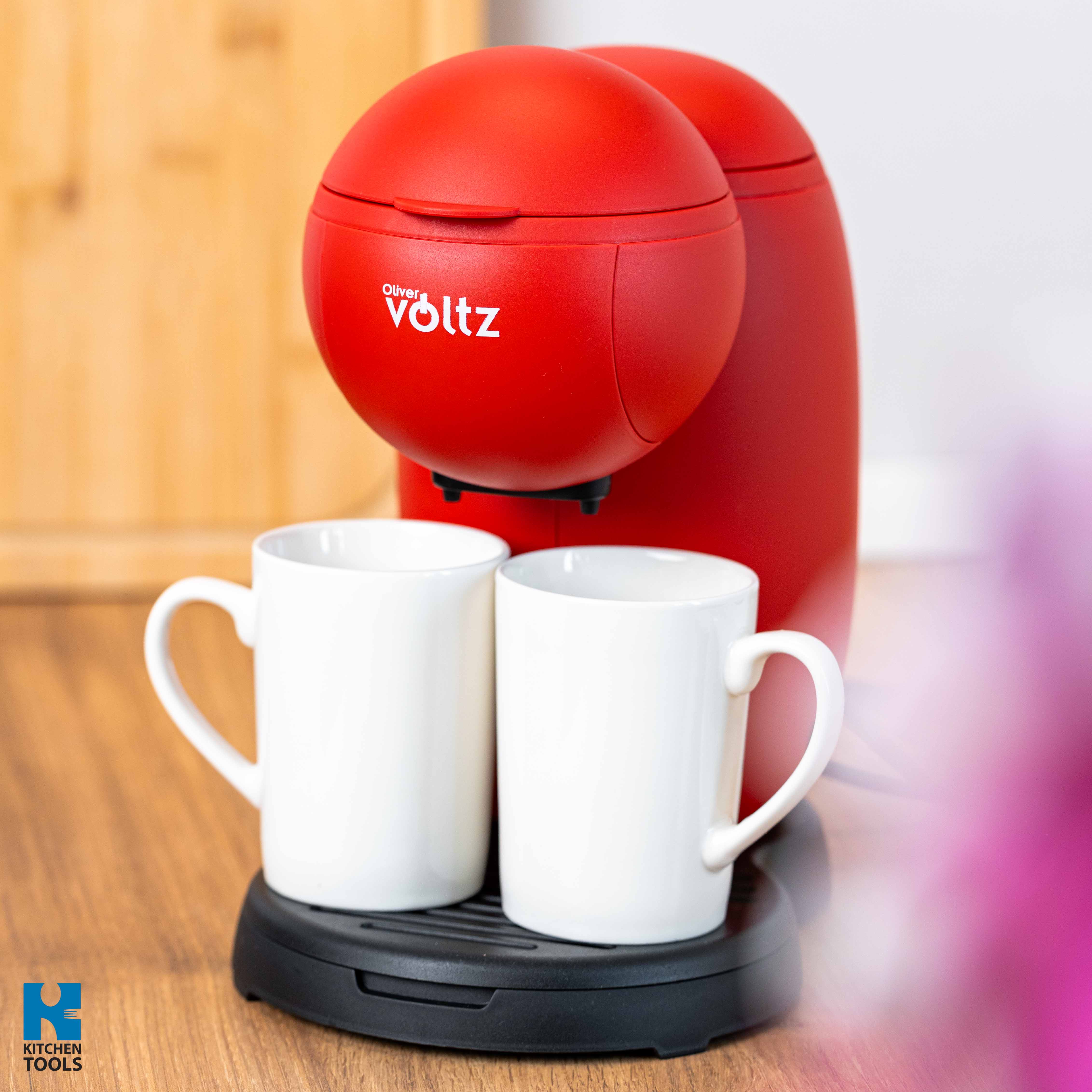 Cafetiera electrica, 2 cesti ceramice incluse, 450W, 300ml, Oliver Voltz, rosie