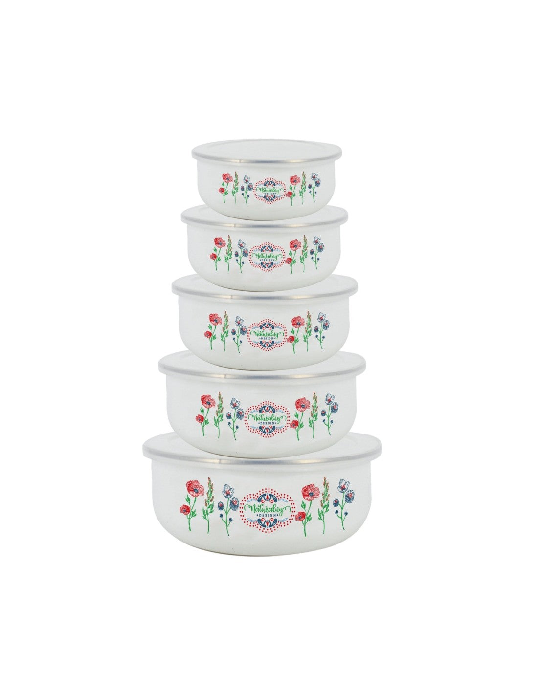 Set 5 boluri emailate pentru depozitare, 10-18cm,