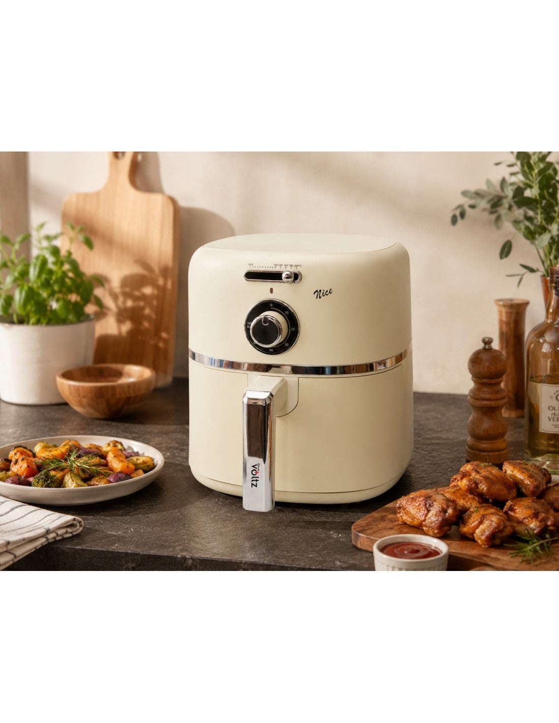 Airfryer/friteuza cu aer cald, 1500W, 4.2 litri, display LED, 60–200°C, timer, Oliver Voltz, gama Nice, crem