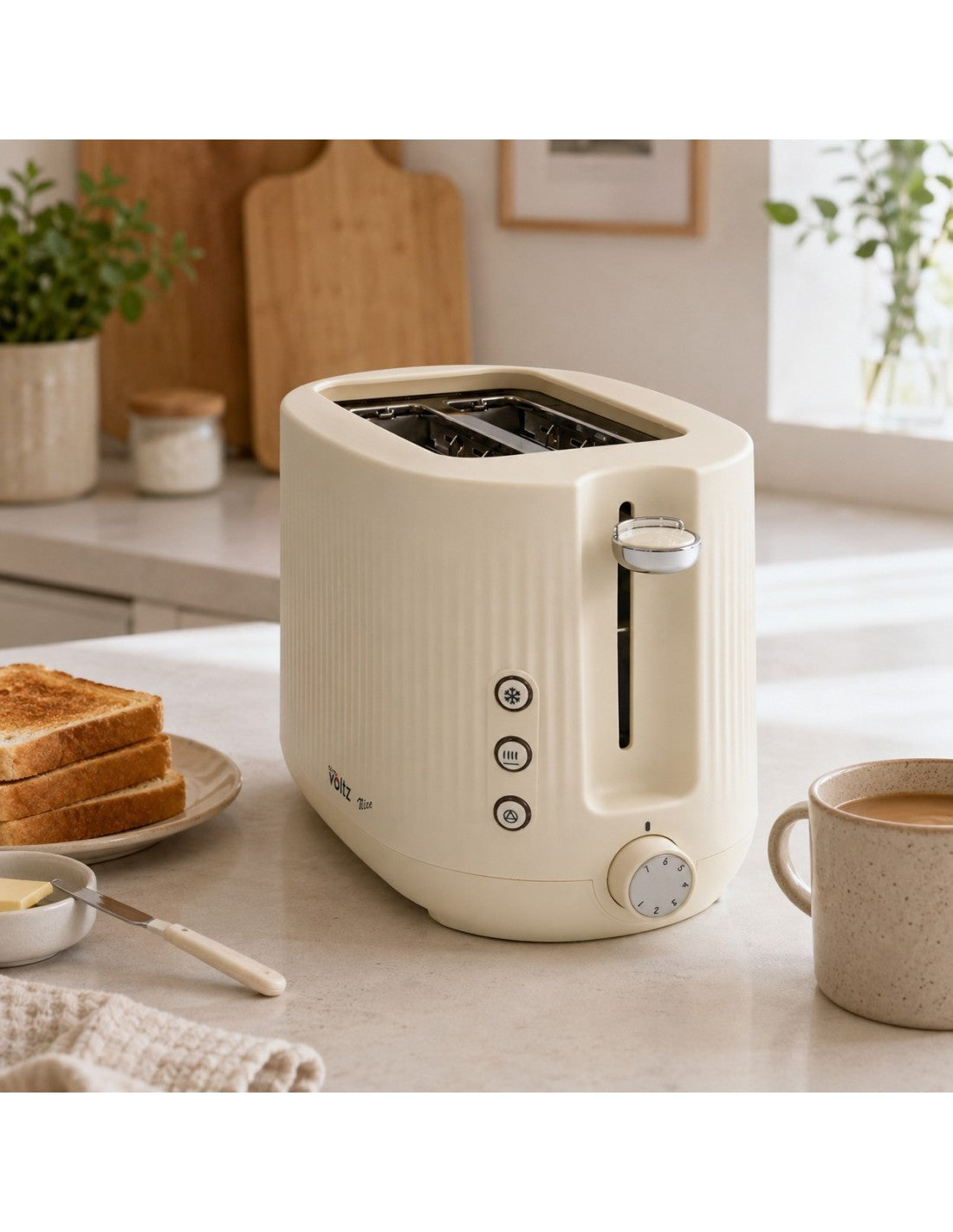 Prajitor de paine, 700W, 2 felii, 7 trepte rumenire, Oliver Voltz, gama Nice, crem