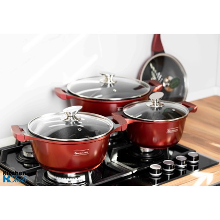 Set vase Goldmann 8 piese, aluminiu antiaderent, maro