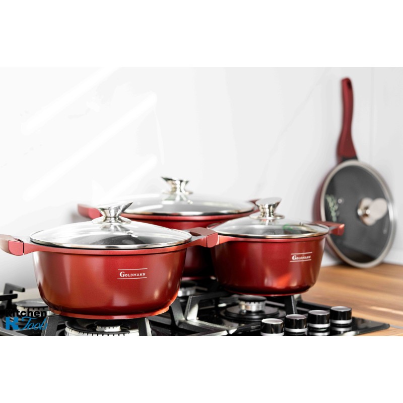Set vase Goldmann 8 piese, aluminiu antiaderent, maro