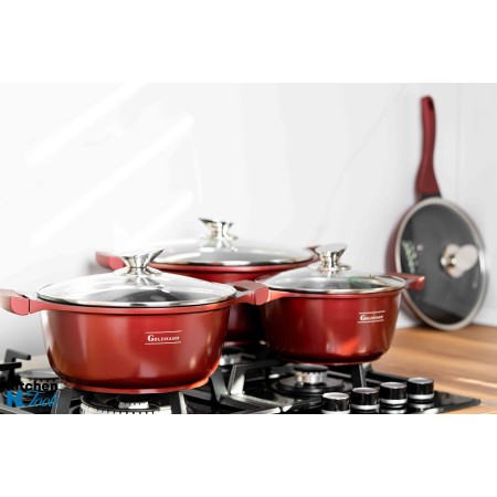 Set vase Goldmann 8 piese, aluminiu antiaderent, maro