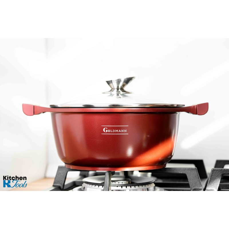 Set vase Goldmann 8 piese, aluminiu antiaderent, maro