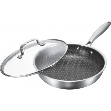 Tigaie hybrid FUSIONHEX PRO, 26x5cm, capac sticla, suprafata anti-zgarieturi, acoperire antiaderenta, inox 18/10, Goldmann