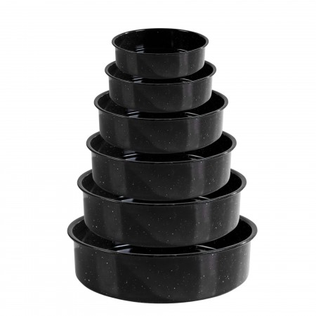 Set 6 tăvi rotunde emailate, 24/26/28/30/32/34 cm, adancime 6 cm, antiaderente, masina de spalat, Rosberg