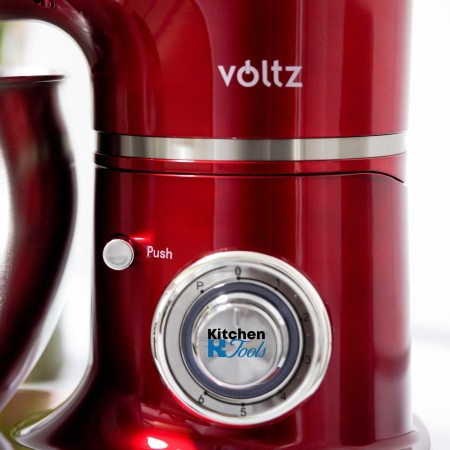 Mixer cu bol Voltz, 2200 W, 6 viteze plus puls, bol inox 8.5 L, tel, carlig, spatula, paleta, carcasa ABS, Rosu