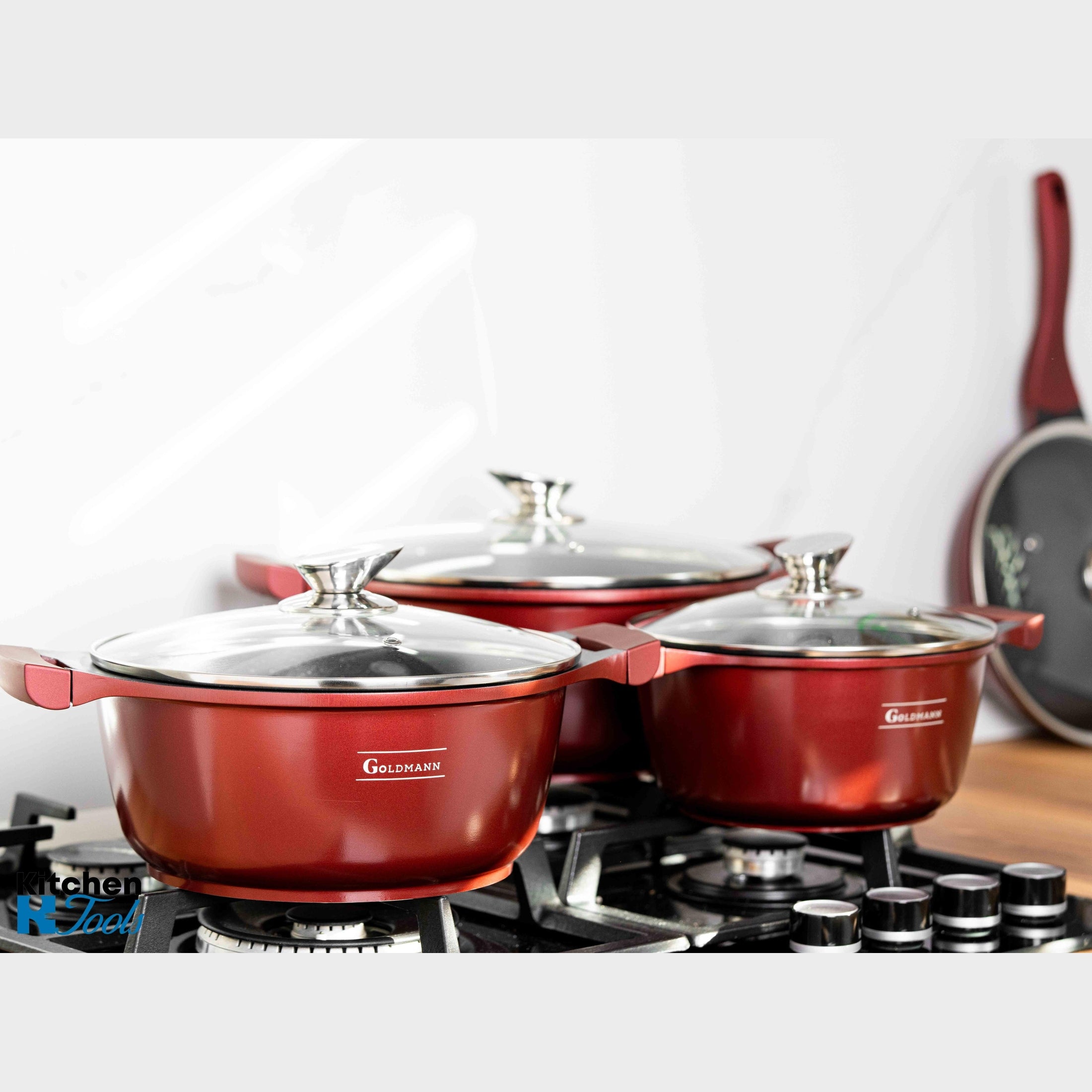 Set vase Goldmann 8 piese, aluminiu antiaderent, maro