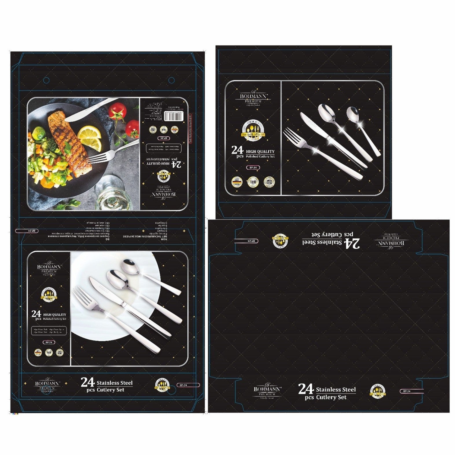 Set tacamuri inox 18/10 Bohmann, 24 piese, design modern