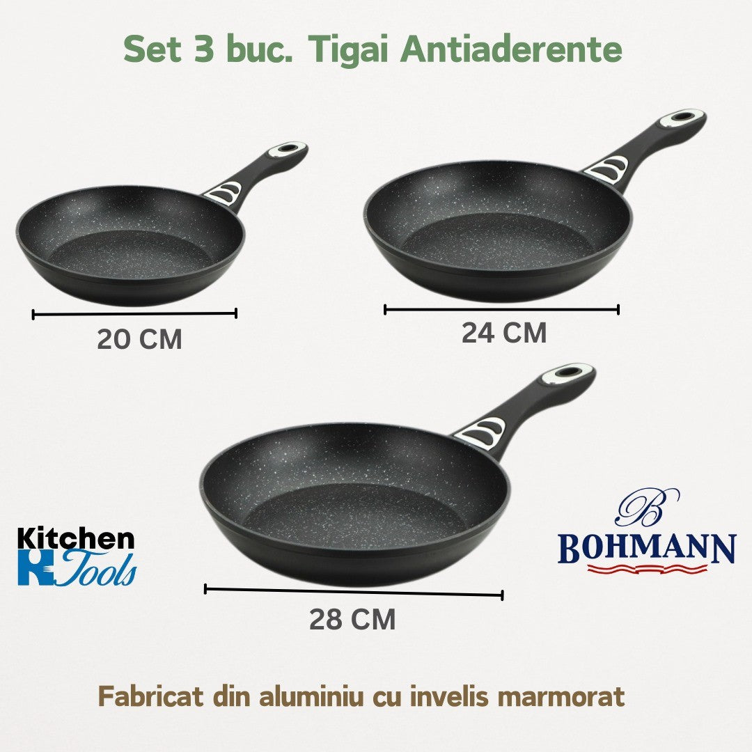Set 3 Tigai Marmorat Bohmann 20/24/28cm