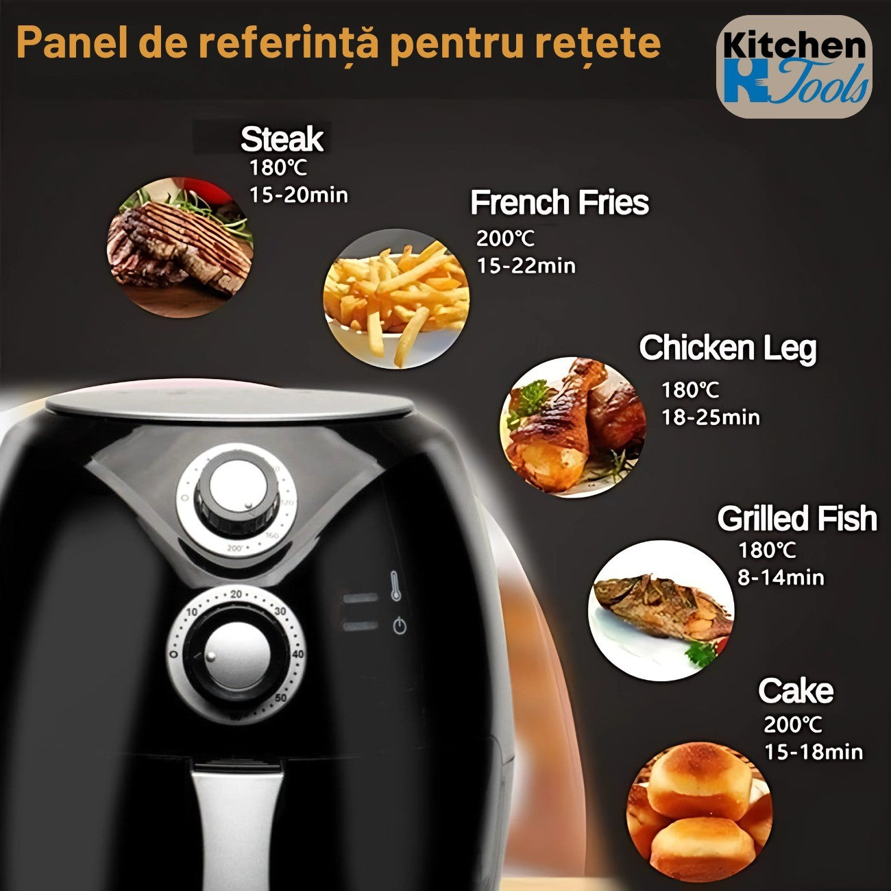 Friteuza Airfryer cu aer cald Rosberg, 1600W, Negru