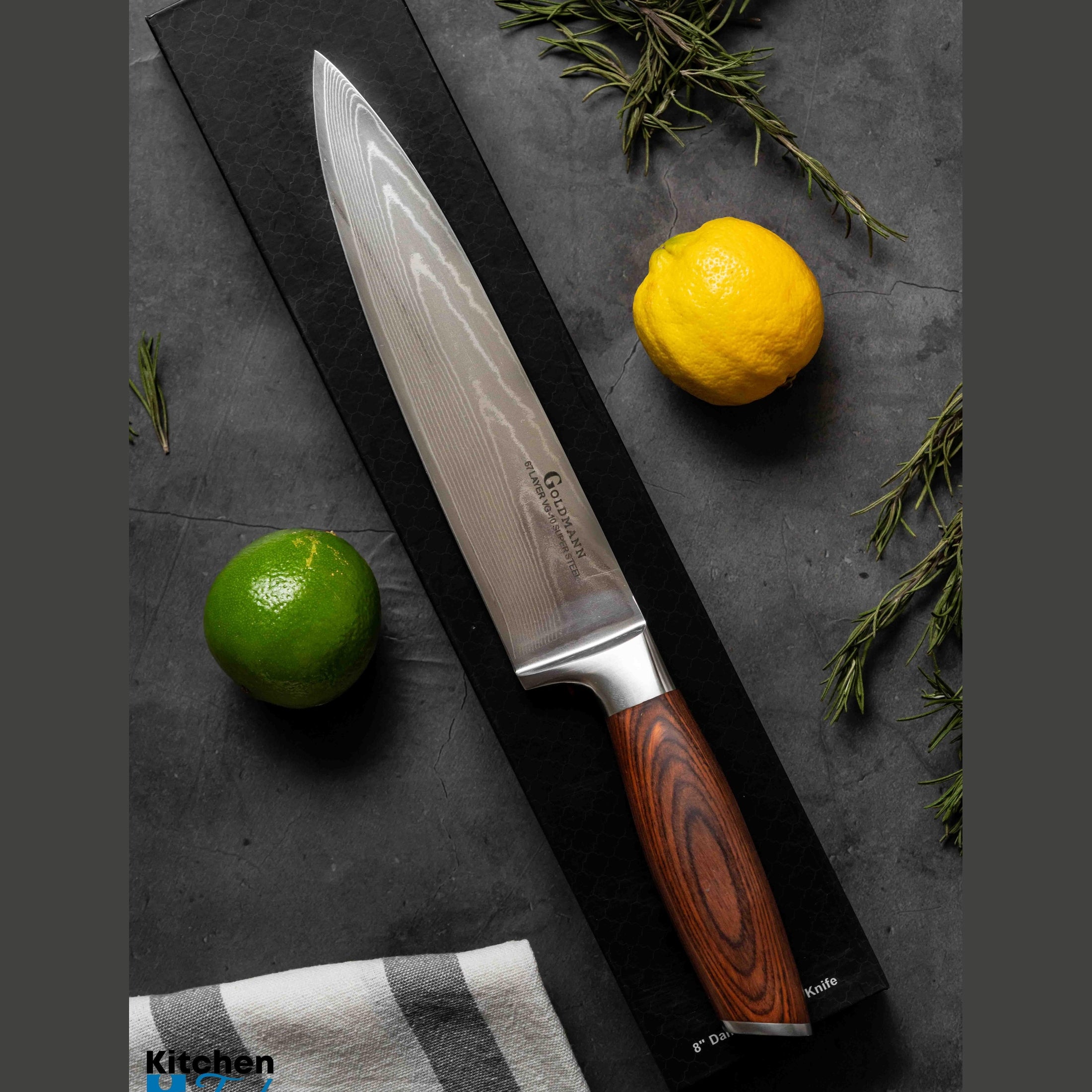 Cuțit profesional DAMASC, VG10, 67 Straturi, maner lemn