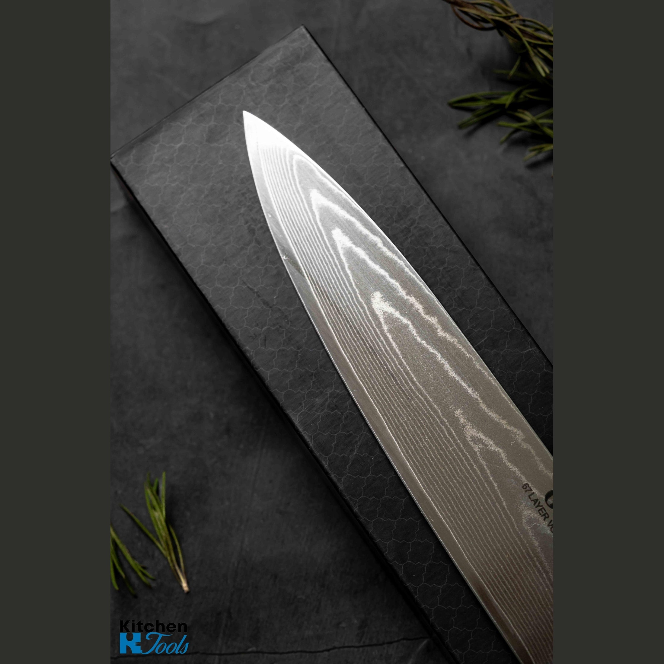 Cuțit profesional DAMASC, VG10, 67 Straturi, maner lemn