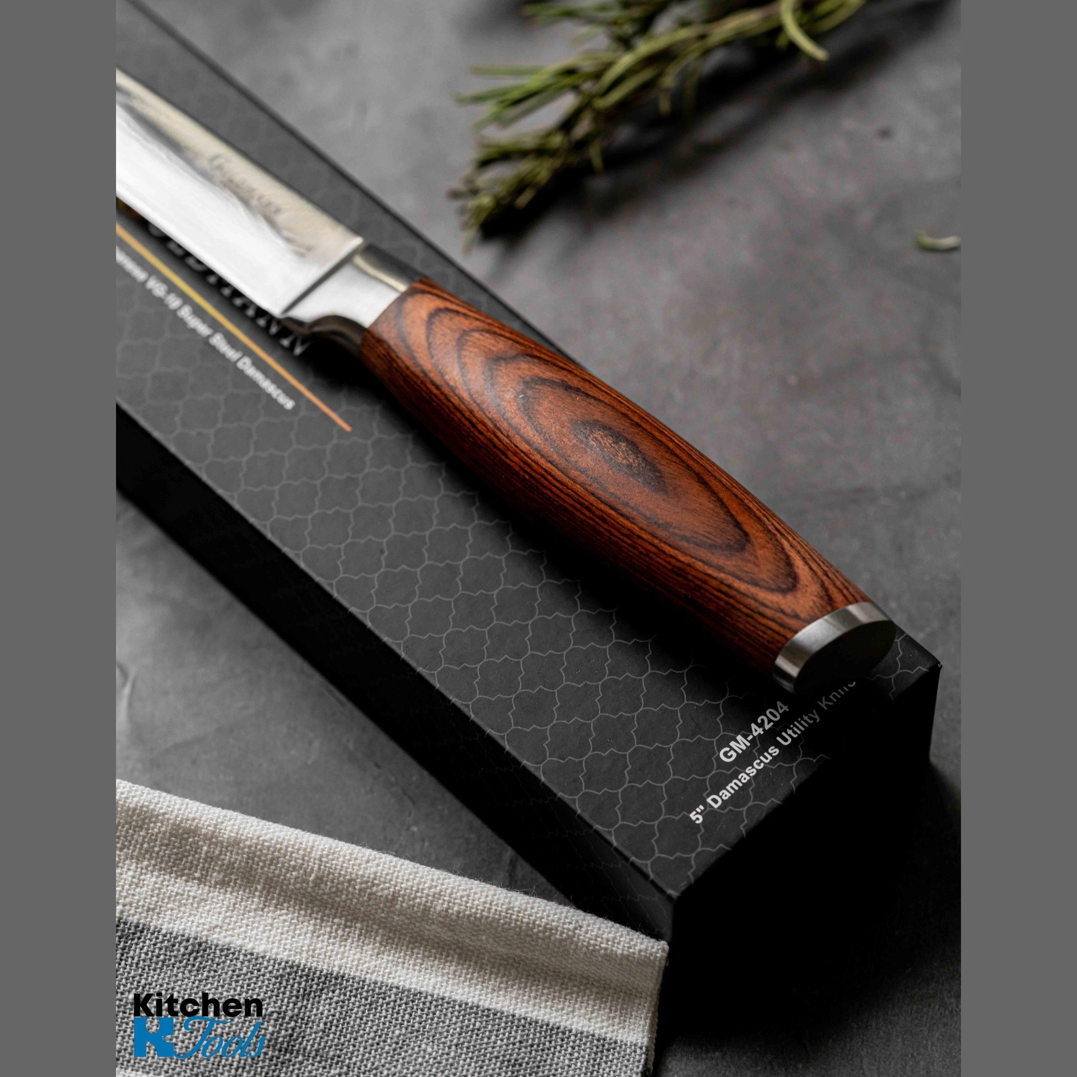 Cuțit Profesional Utilitar VG10, oțel Damasc, mâner pakka