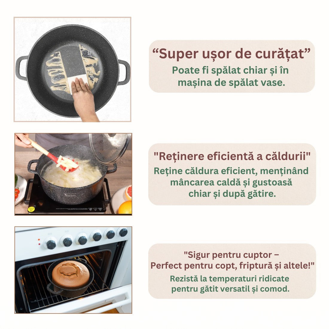 Cratiță aluminiu turnat cu capac, 32x13.5 cm, 9.9L