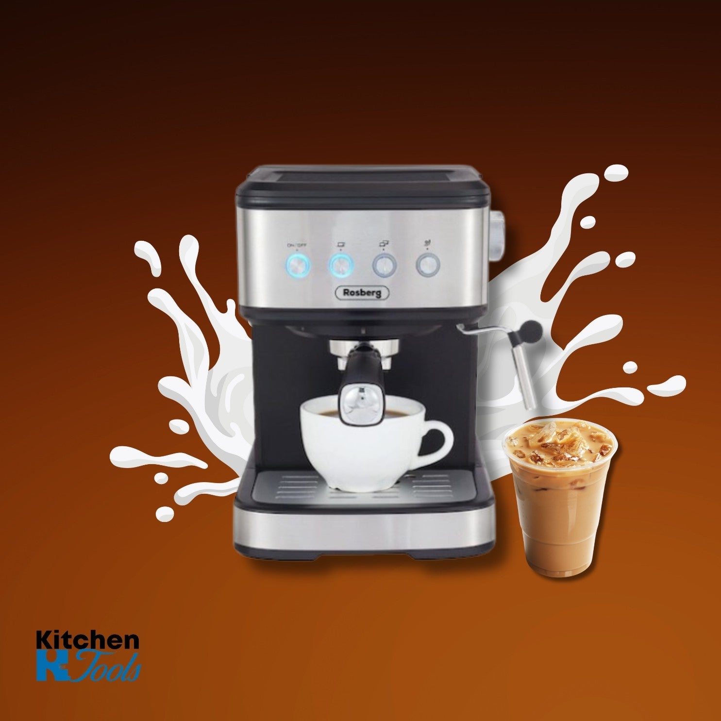 Espressor Rosberg Premium, Negru/Inox, 20 bar