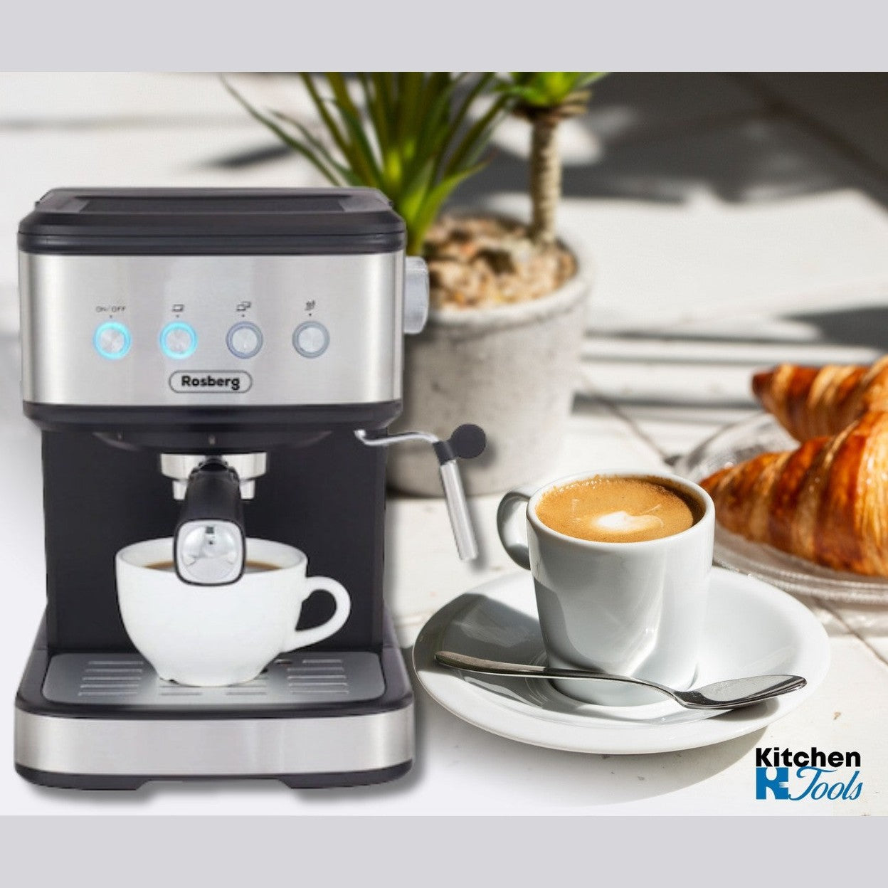 Espressor Rosberg Premium, Negru/Inox, 20 bar