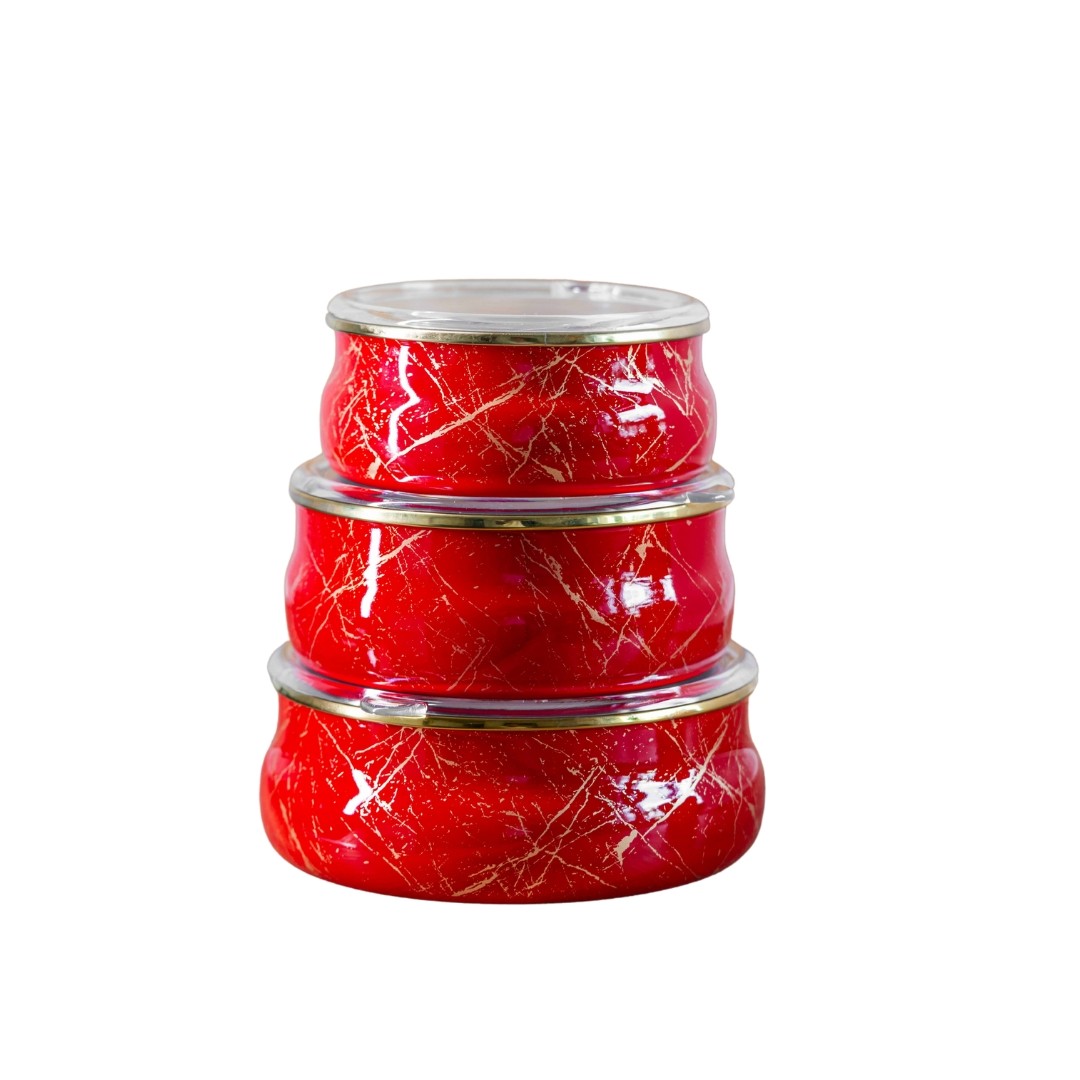 Set boluri emailate cu capac Goldmann, roșii